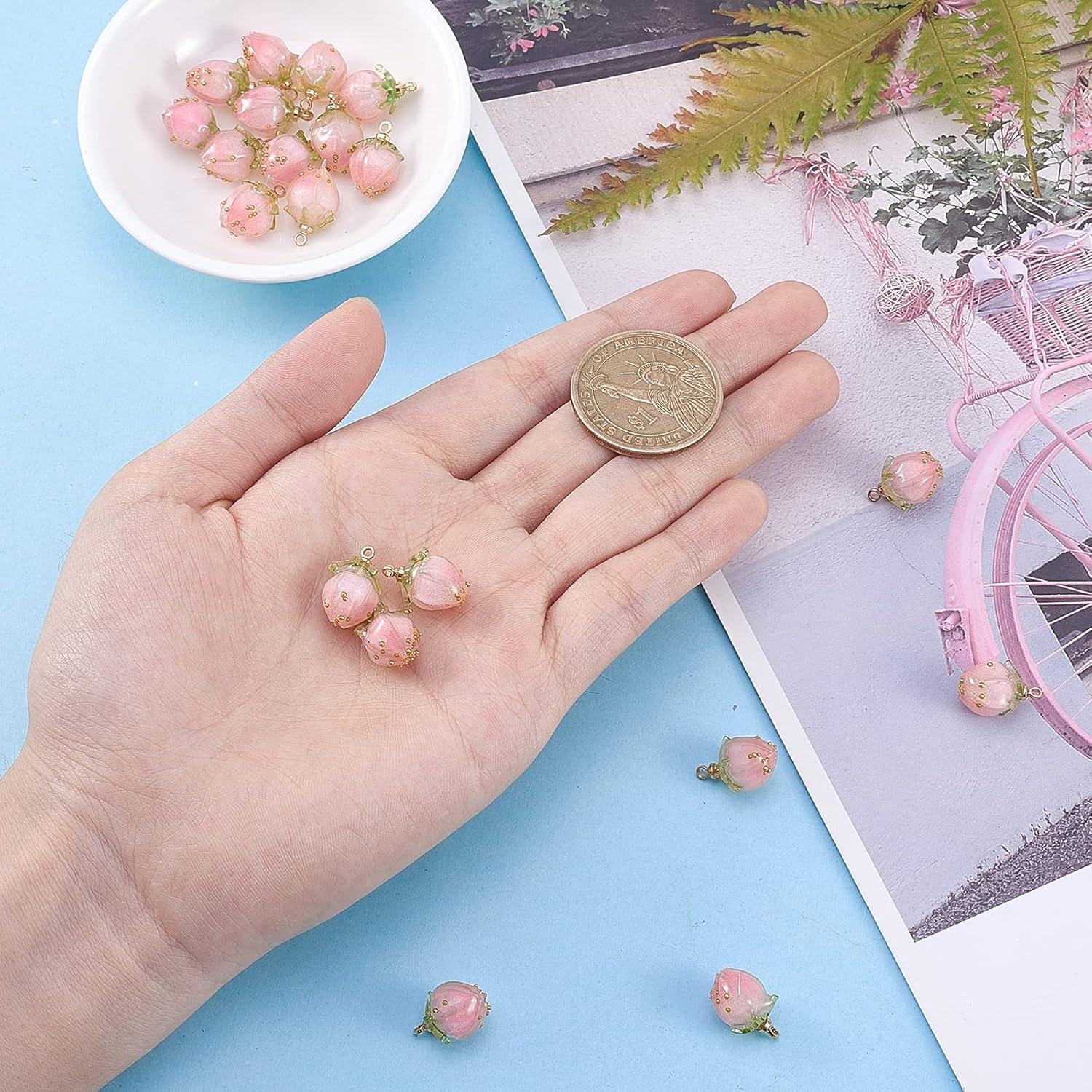 LiQunSweet 20 Pcs Natural Dried Flower Bud Charms for DIY Jewelry