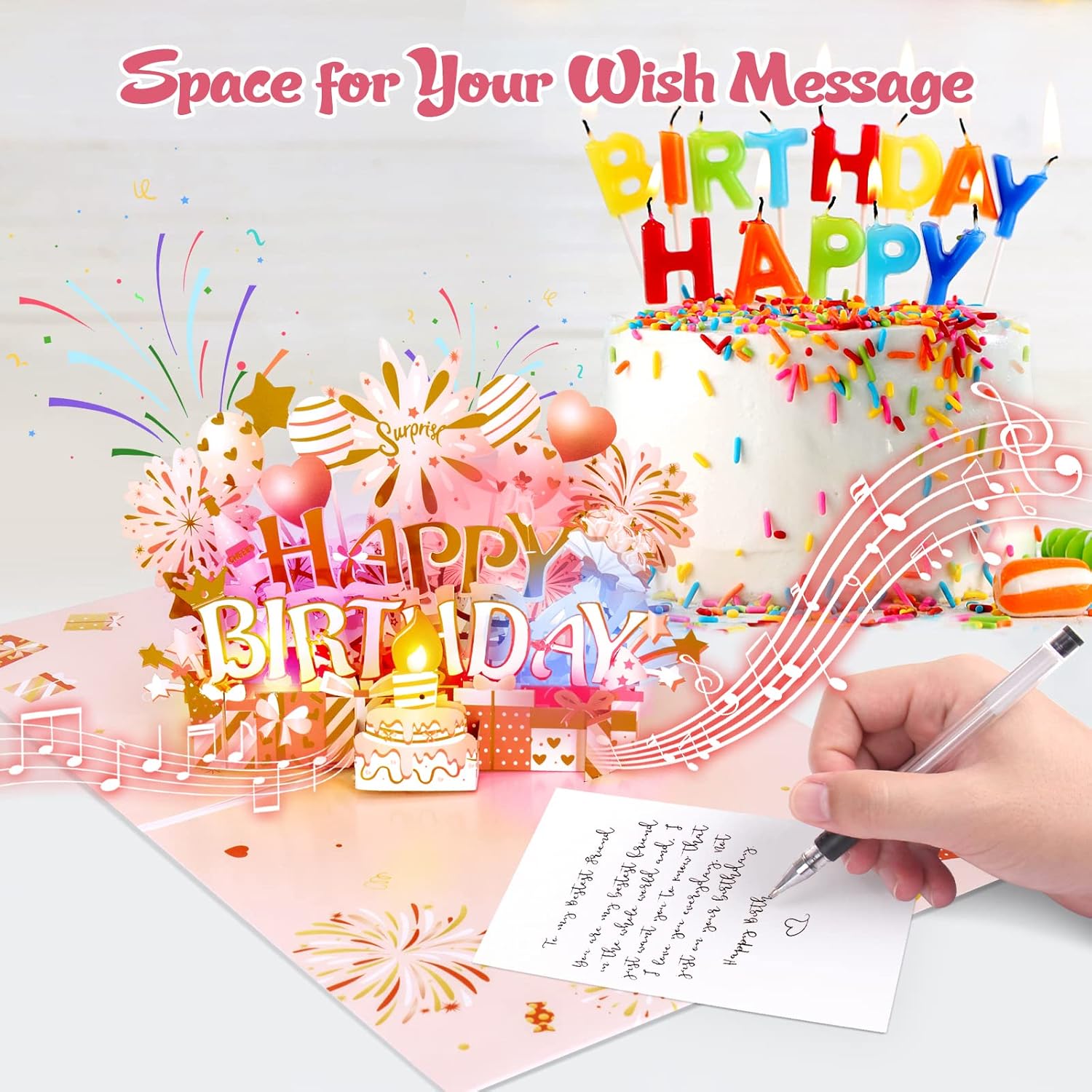 INPHER Pop Up Birthday Card with LED Light and Music