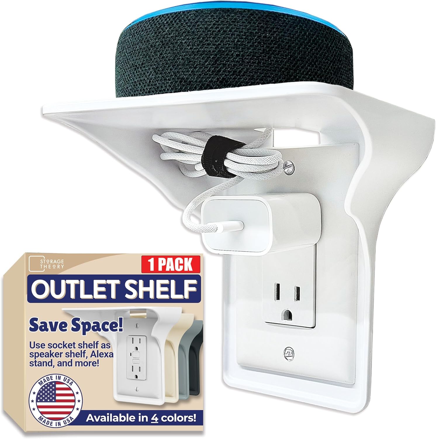 Storage Theory Power Perch Outlet Shelf White 1-Pack
