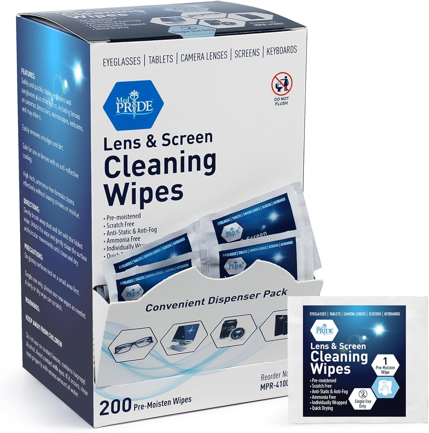MED PRIDE Anti-Fog Lens Cleaning Wipes 200 Count