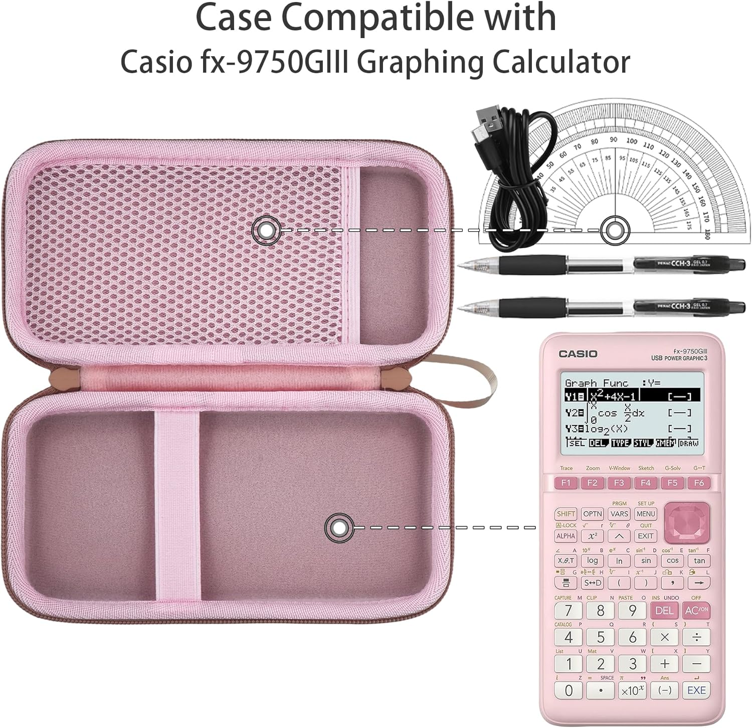 co2CREA Hard Case for Casio fx-9750GIII Graphing Calculators - Pink