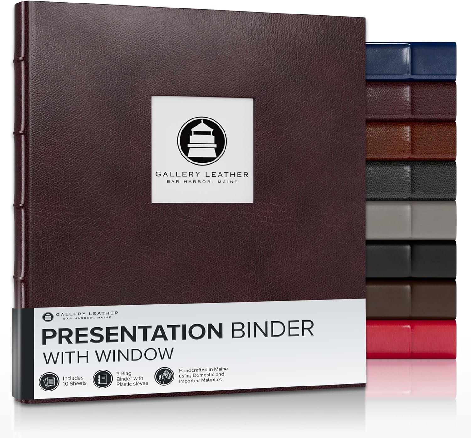 Gallery Leather 3 Ring Binder with Window and Hubbed Spine