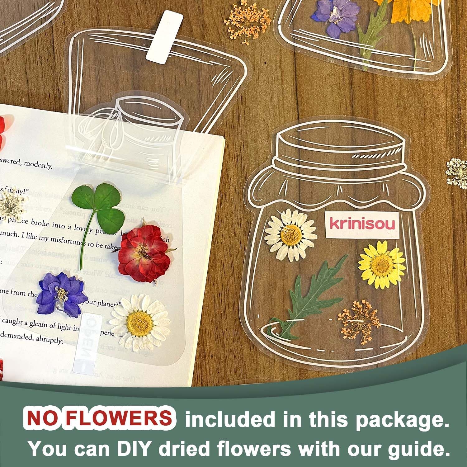 Krinisou Dried Flower Bookmark Kit 20pcs DIY Transparent Bookmarks