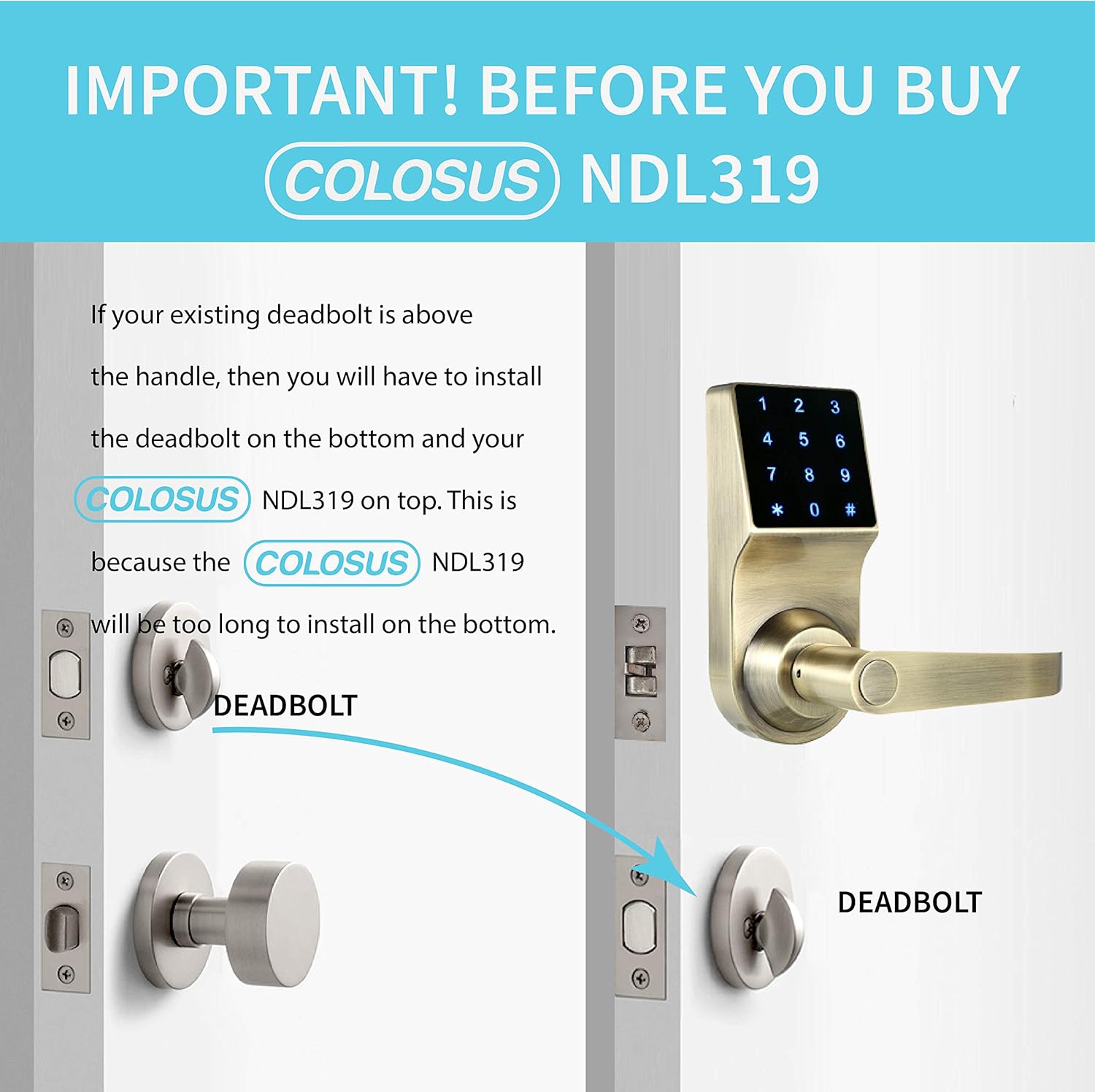 Colosus NDL319 Keyless Door Lock with Touchscreen
