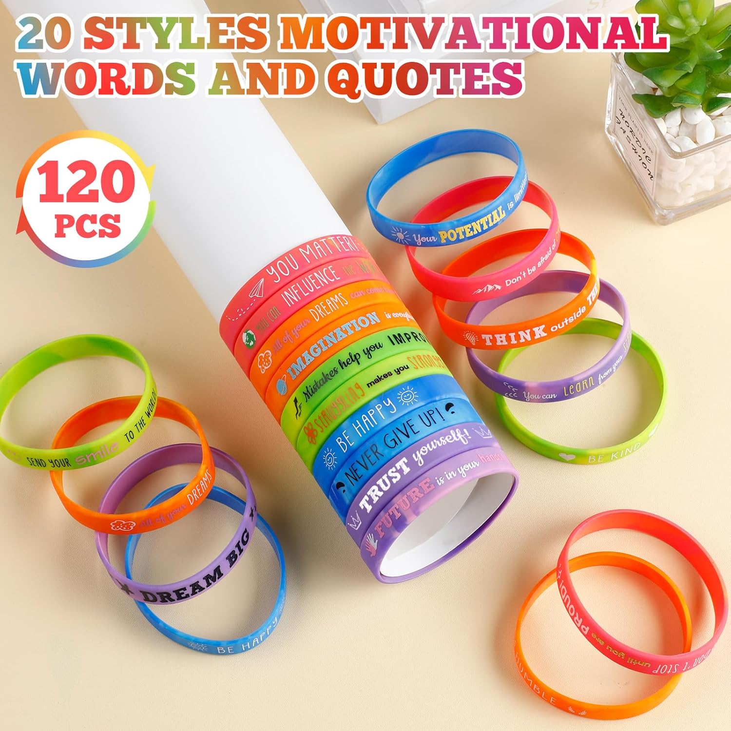 120 Pcs Gradient Color Silicone Wristbands Bulk