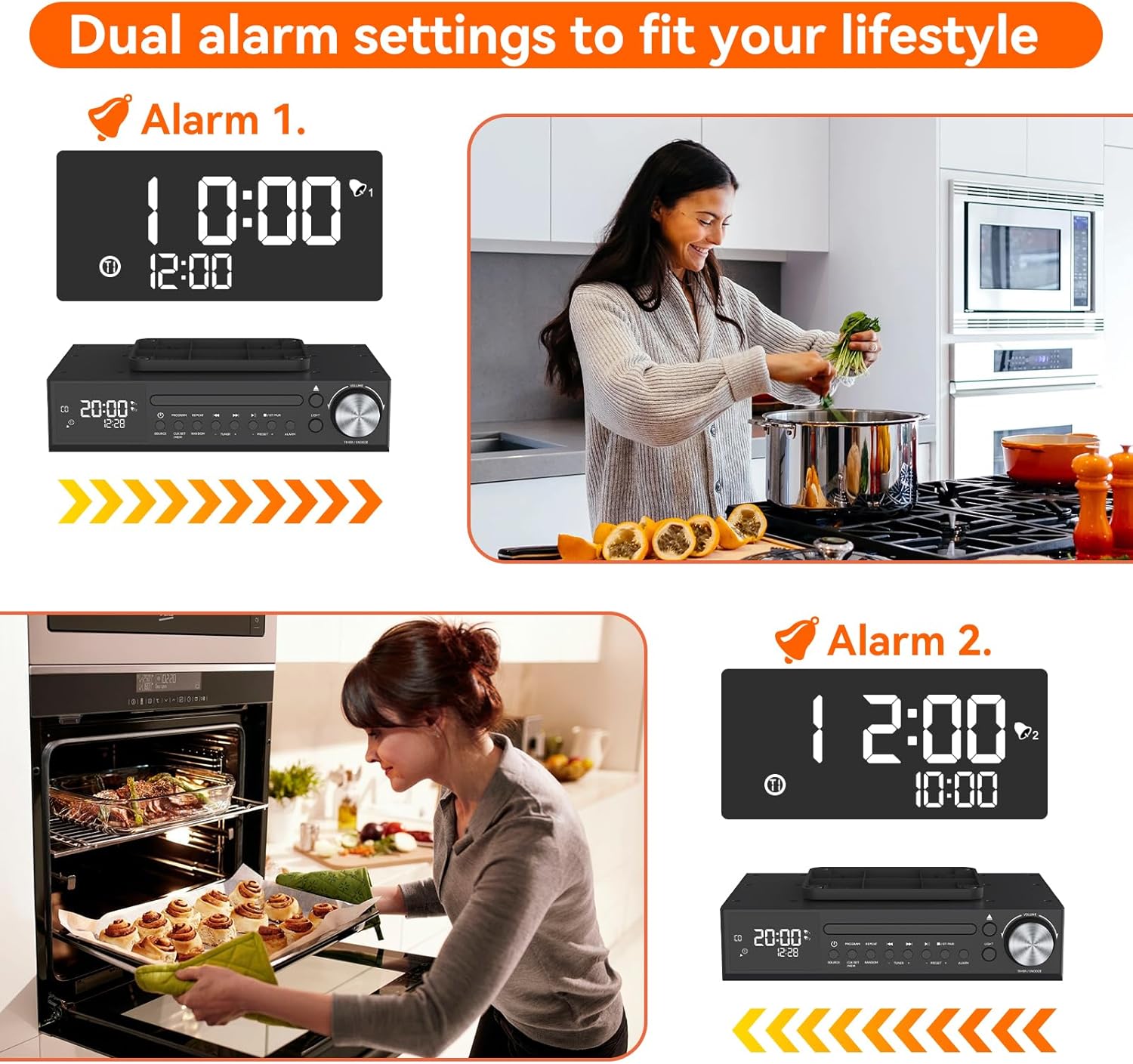 Monodeal Bluetooth CD Player with LED Light and Dual Alarm Clock