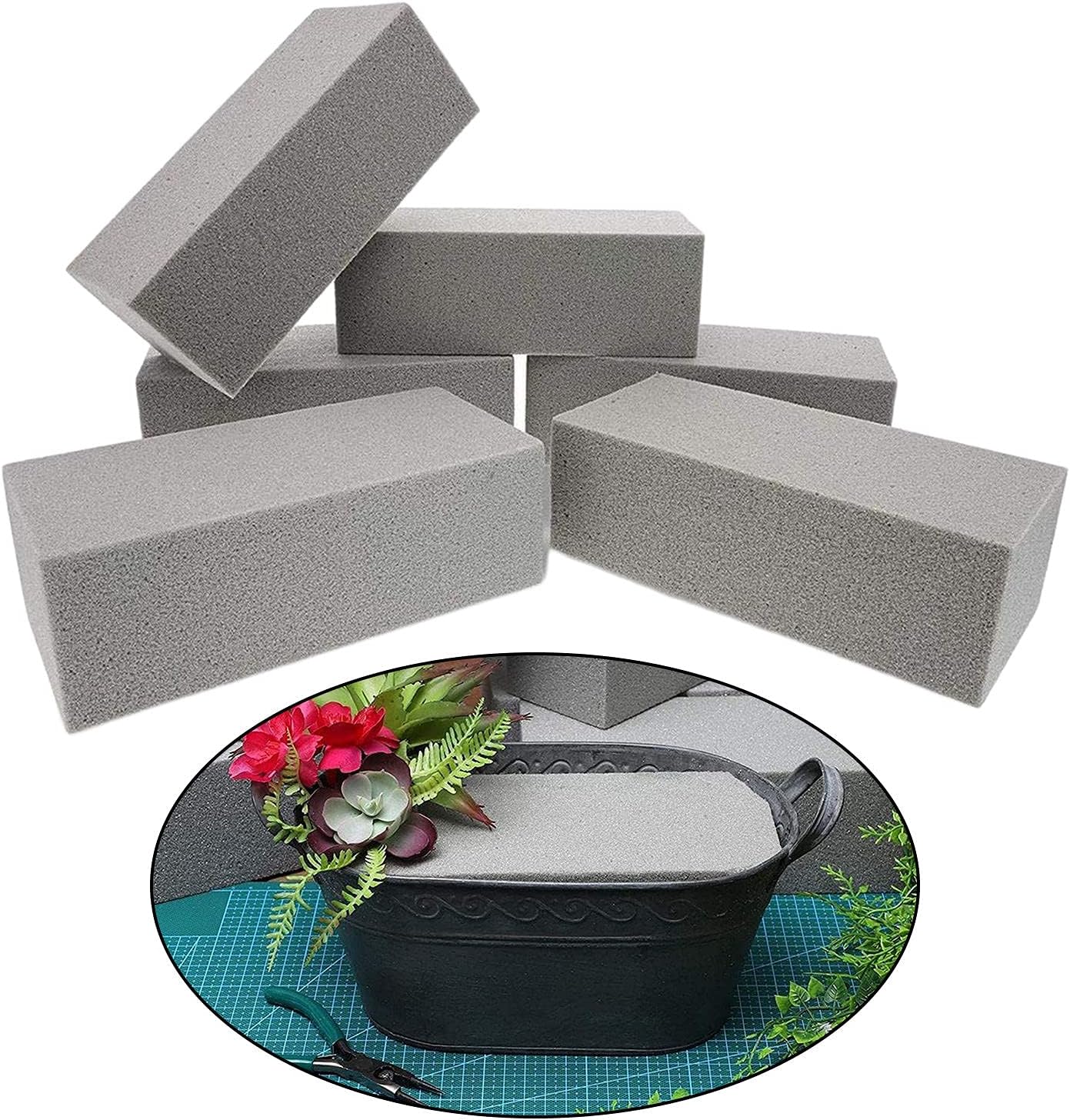 6pcs Dry Floral Foam Bricks for Arrangements and Displays Gray