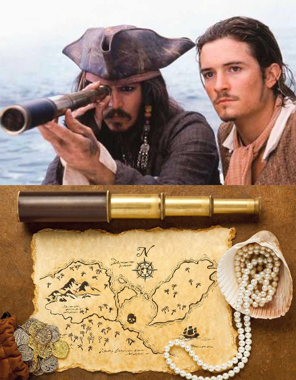 Laupha Retro Pirate Telescope 25x30 Monocular with Compass