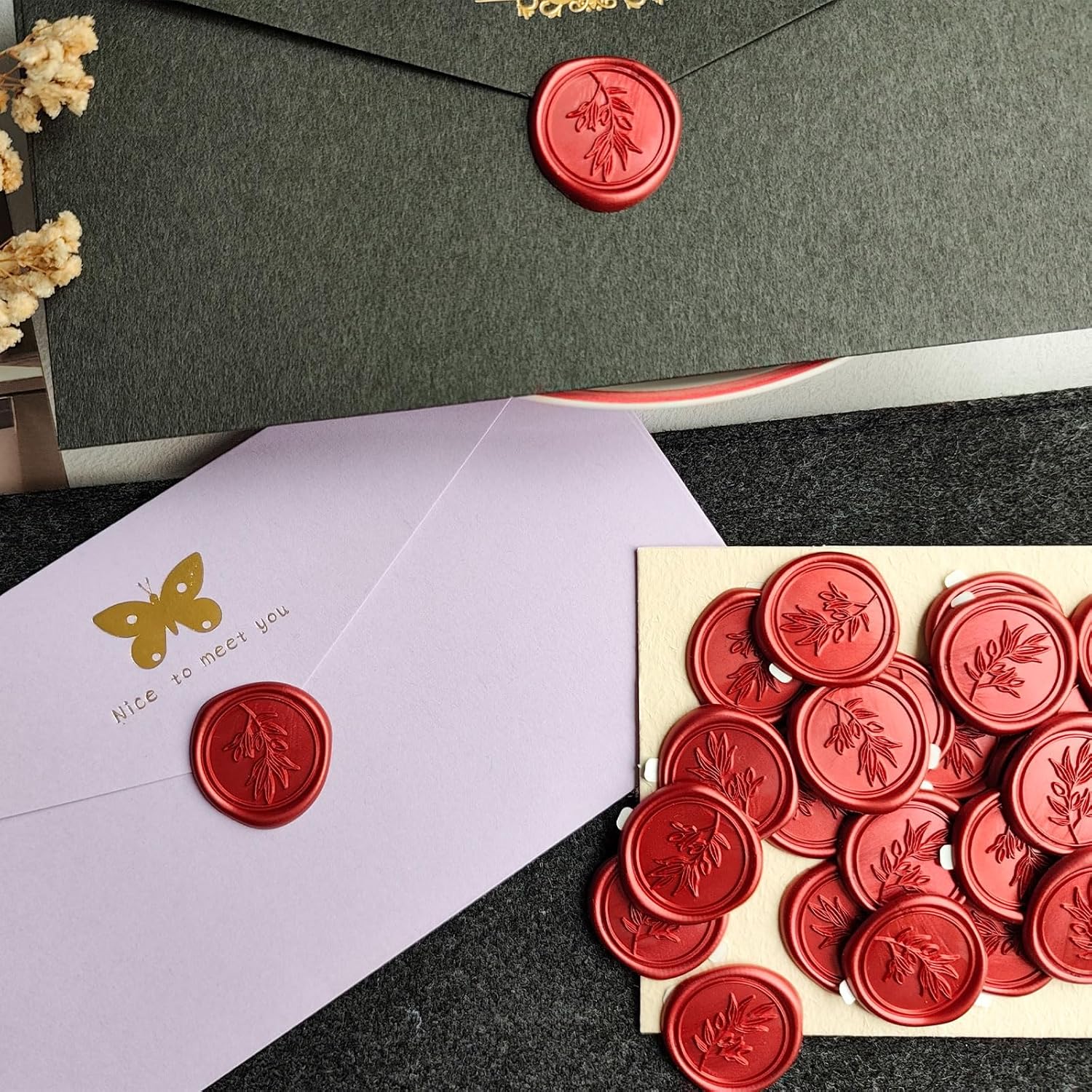 50 Pcs Red Wax Seal Stickers for Envelopes and Invitations