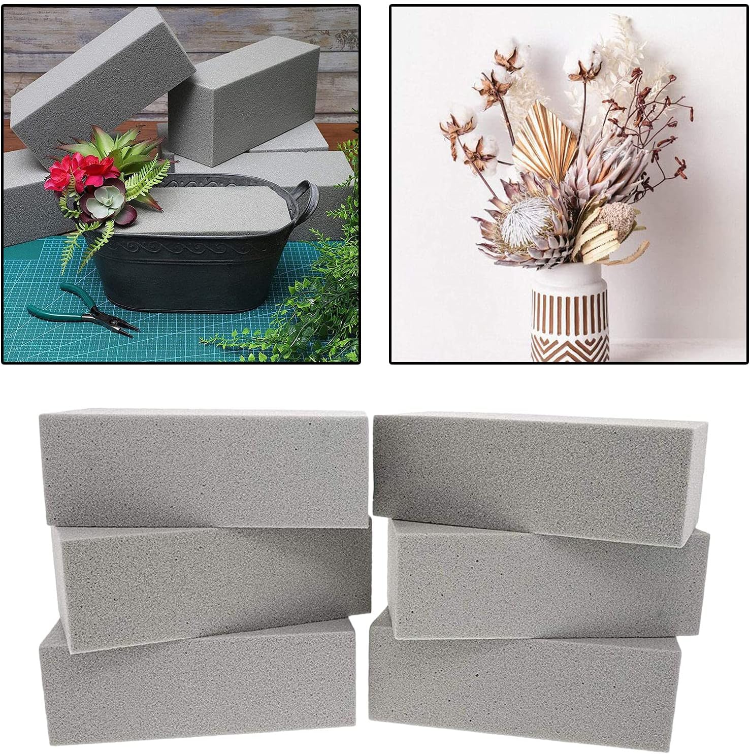 6pcs Dry Floral Foam Bricks for Arrangements and Displays Gray