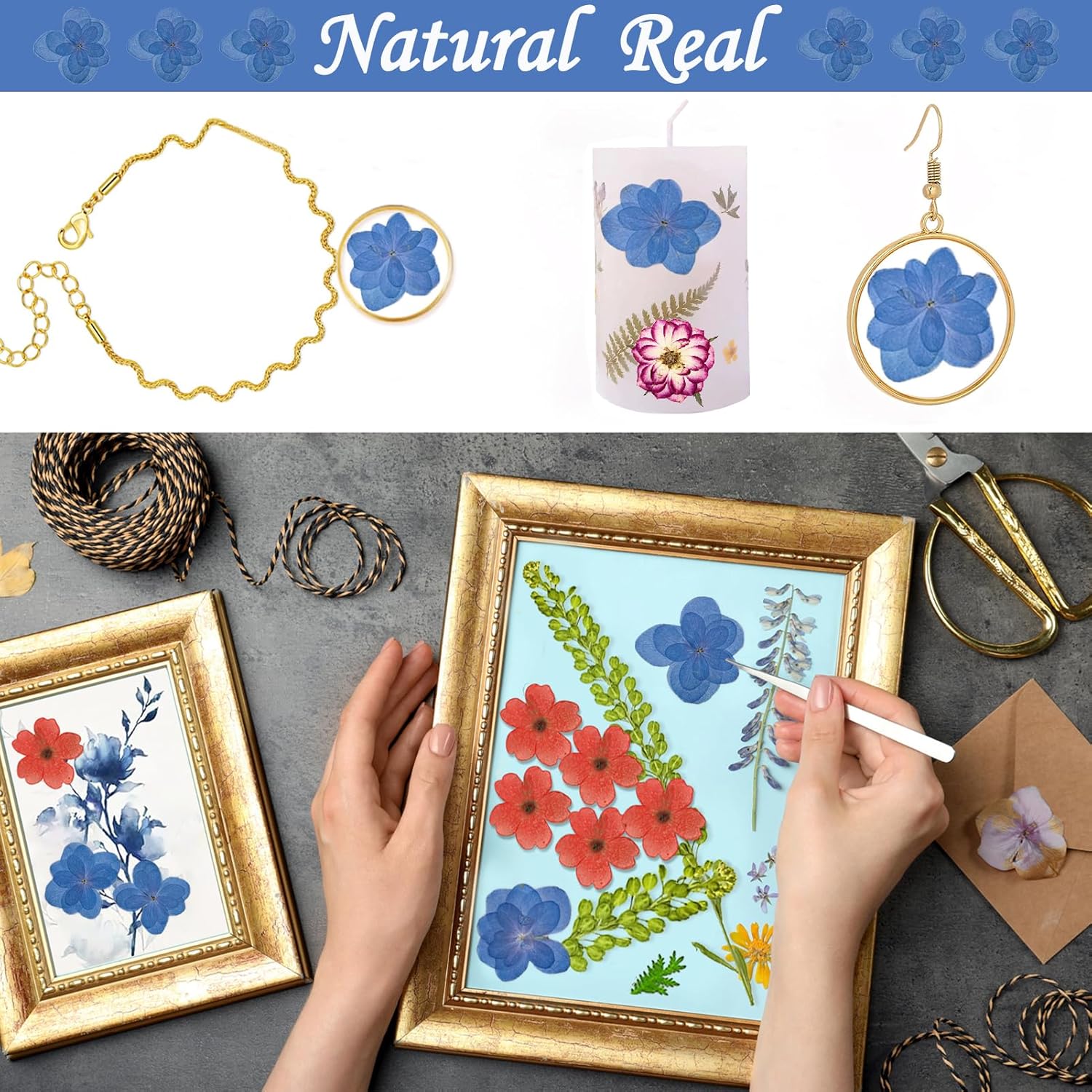 Blue Dried Flowers Double Hydrangea Resin Crafts Embellishments 60PCS