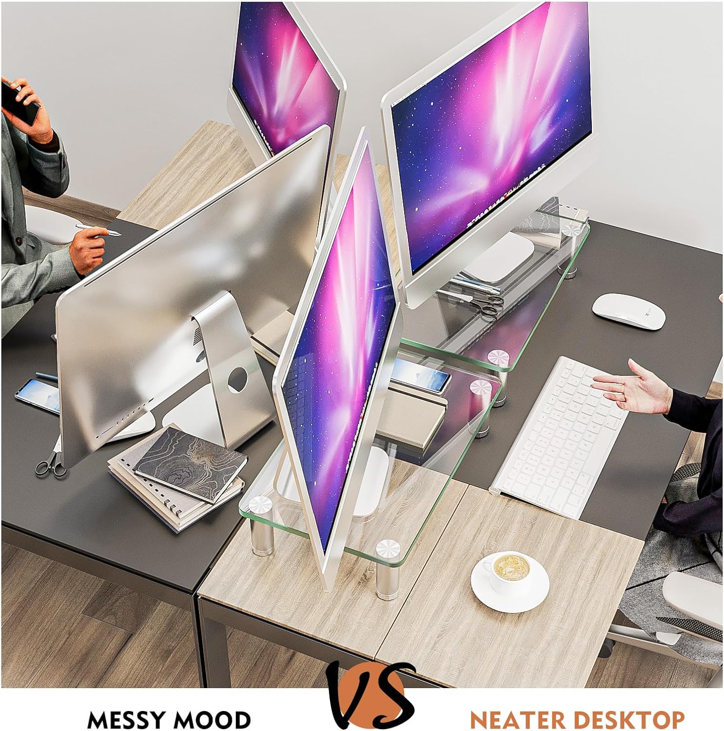 2 Pack Adjustable Monitor Riser with Tilt and Space-Saving Design