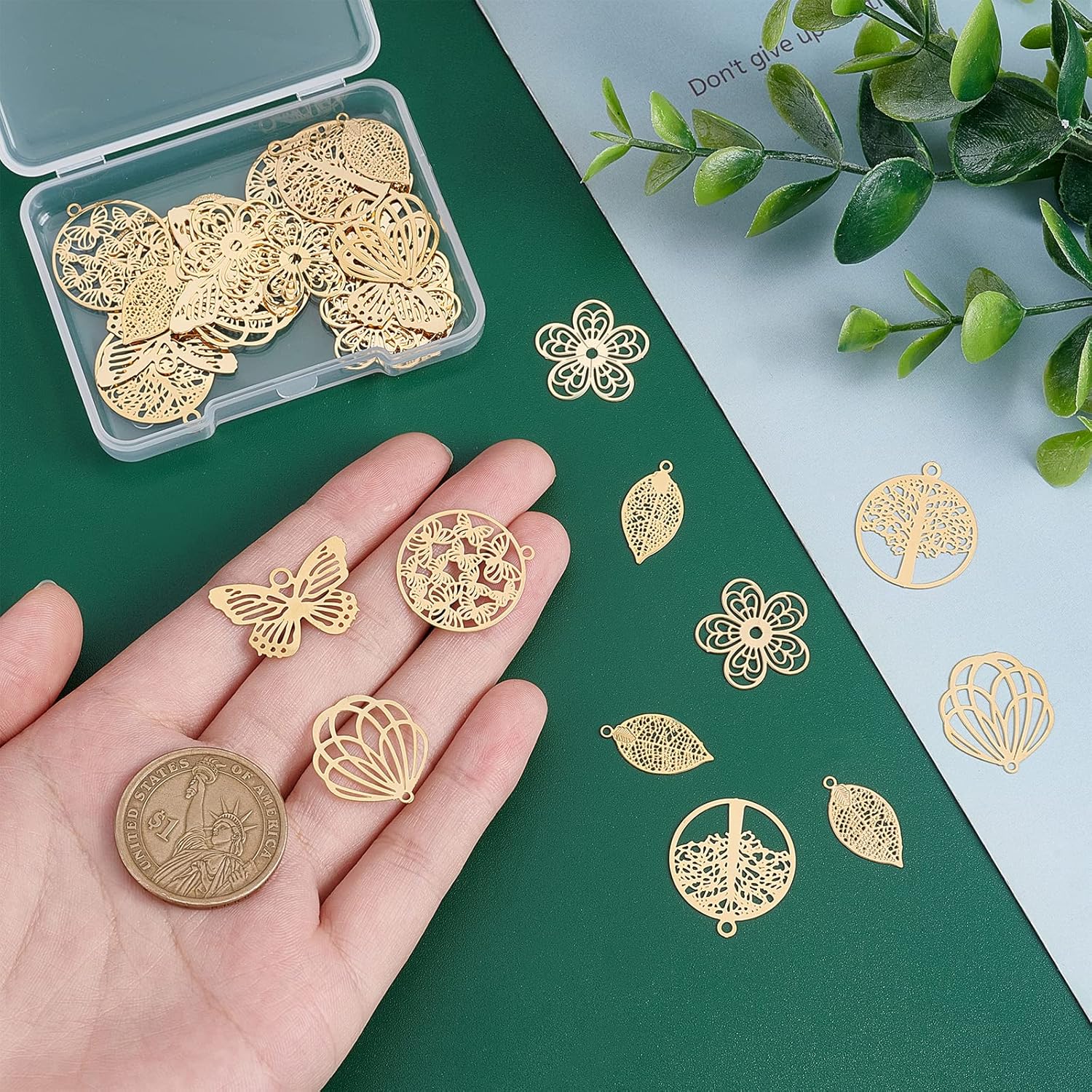 UNICRAFTALE 36Pcs Gold Botanical Pendant Set for Jewelry Making