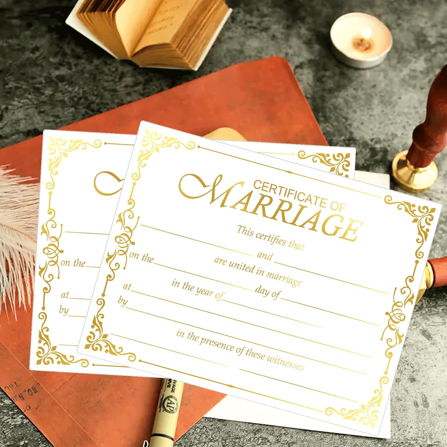 Gold Foil Marriage Certificates 11x85 Inch 24 Pcs Wedding Paper