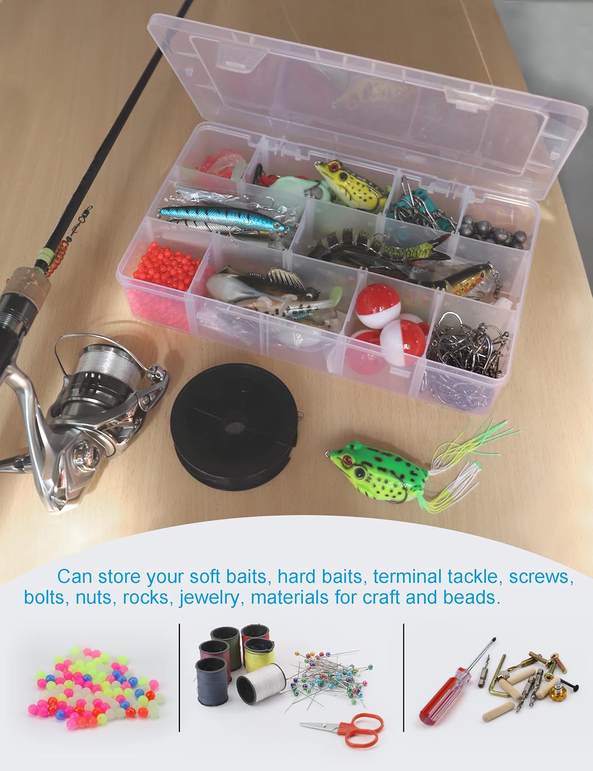 Hlotmeky Plastic Organizer Box with 15 Grids and Dividers