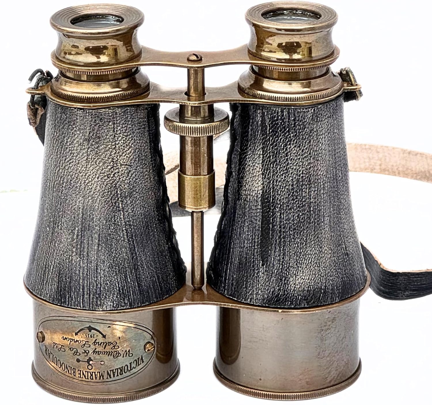 Antique Marine Victorian Binoculars with Brass and Leather Cover