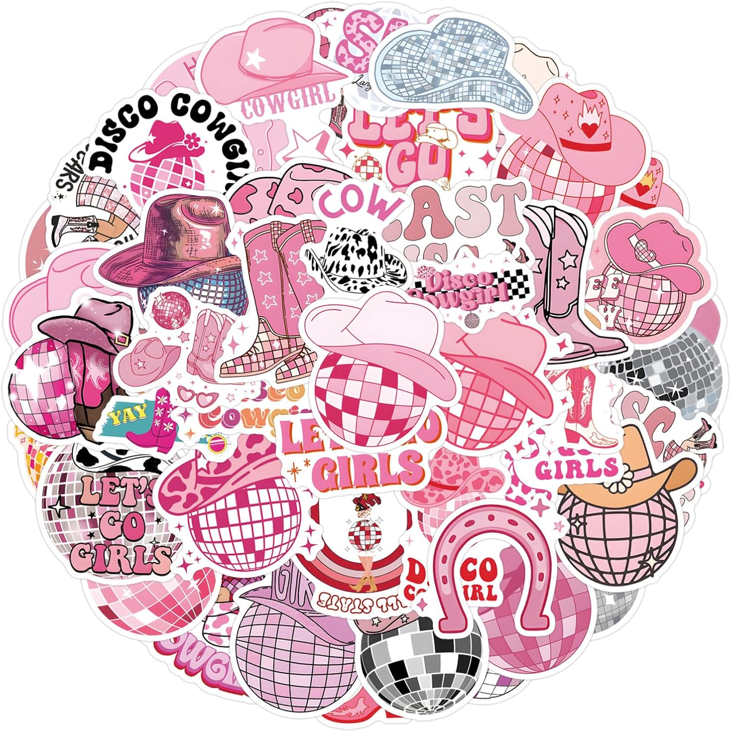 55pcs Pink Cowgirl Decals - Waterproof Stickers for Water Bottle and Laptop