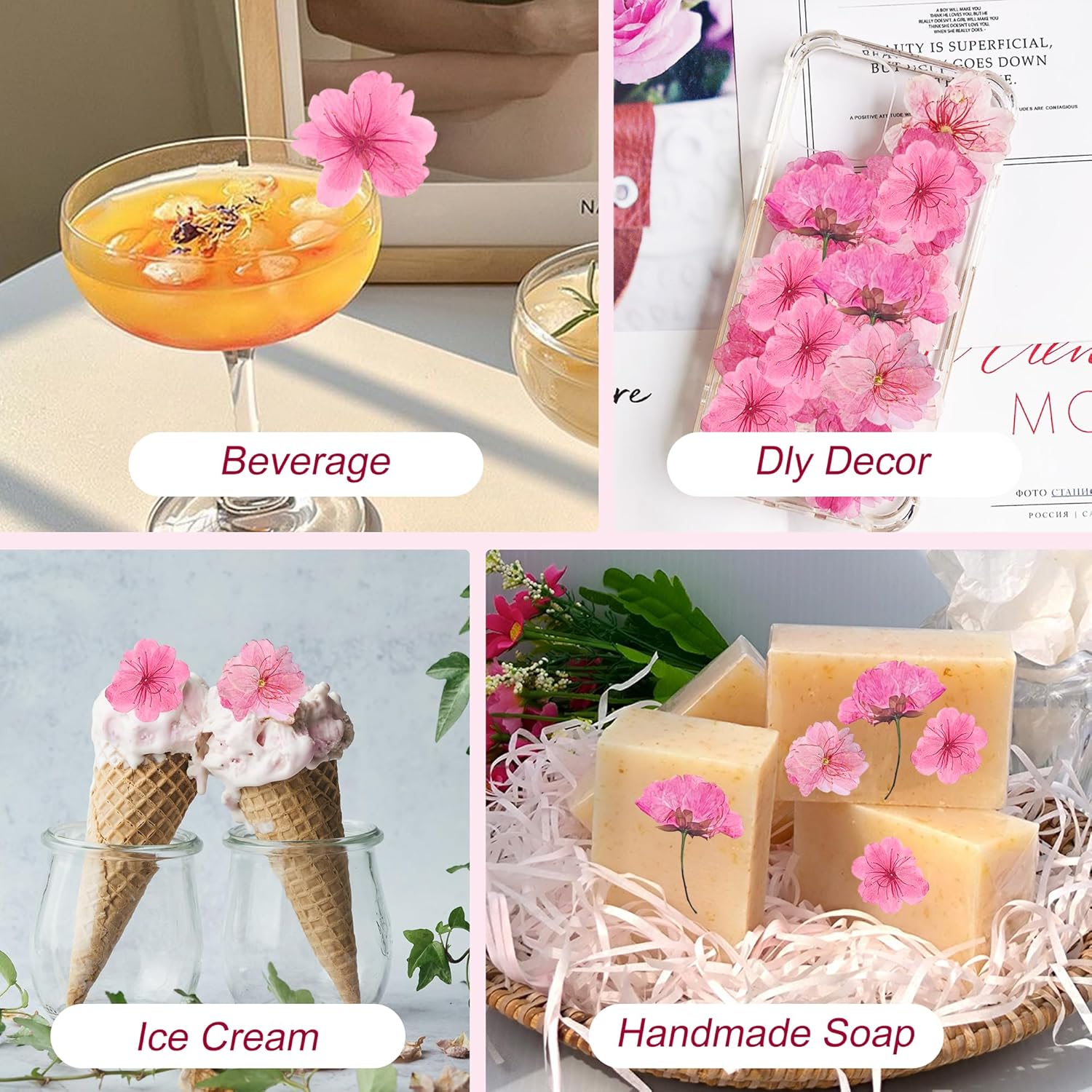 48 Pcs Pink Cherry Blossom Dried Pressed Flowers for Crafts