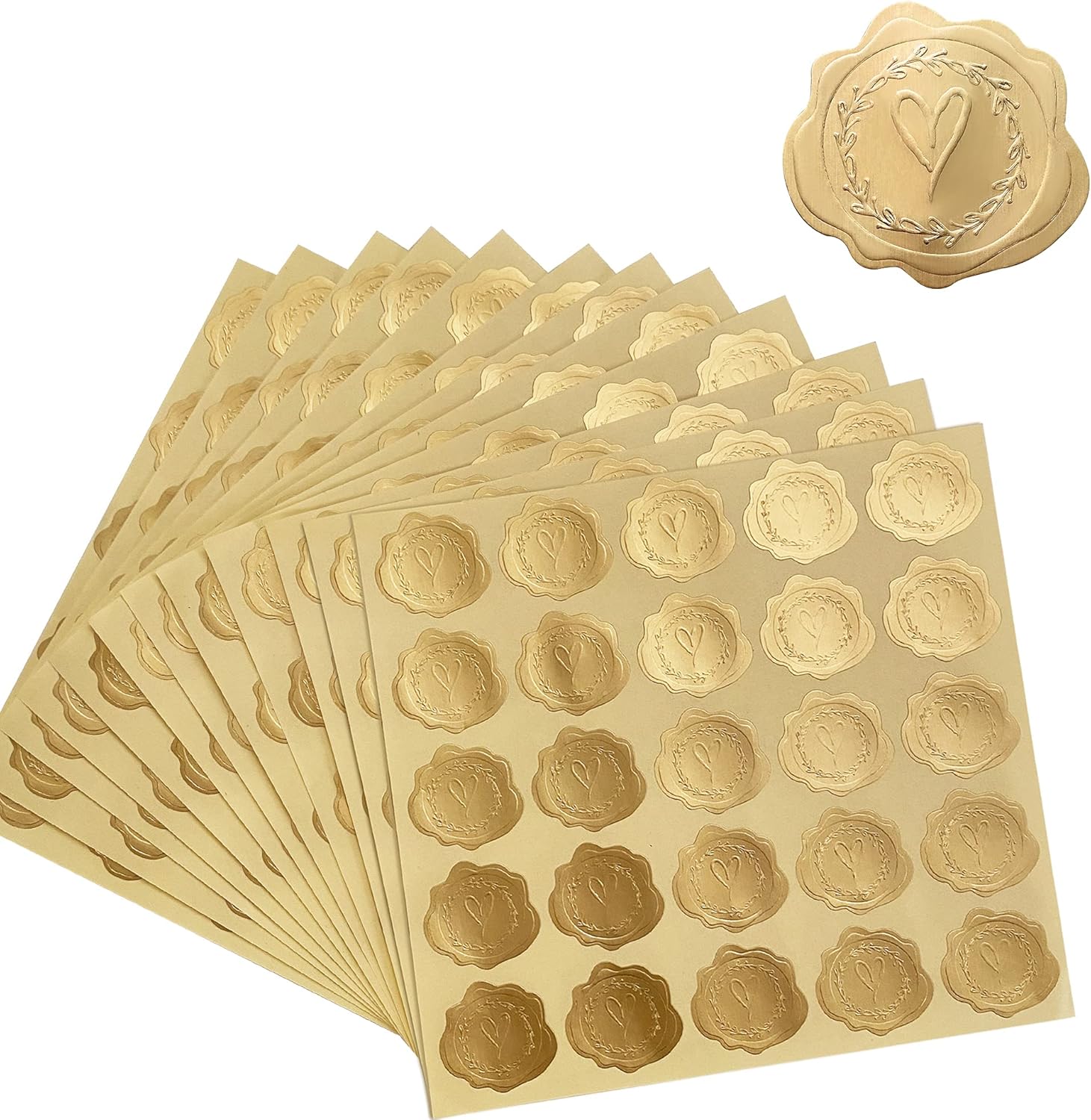 300pcs Gold Heart Envelope Seals with Self-Adhesive