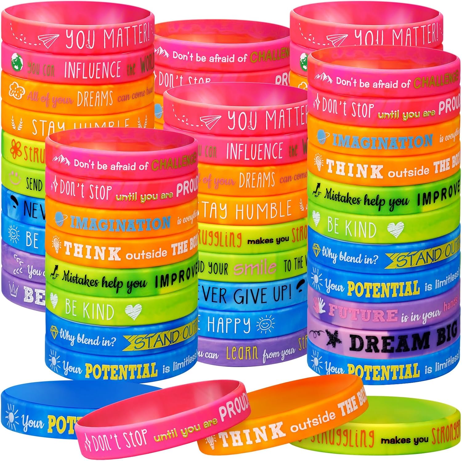 120 Pcs Gradient Color Silicone Wristbands Bulk