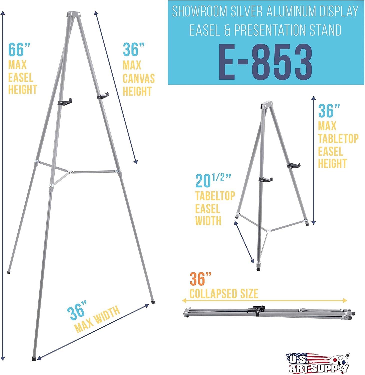 U S Art Supply 66 Inch High Gallery Silver Metal Display Easel