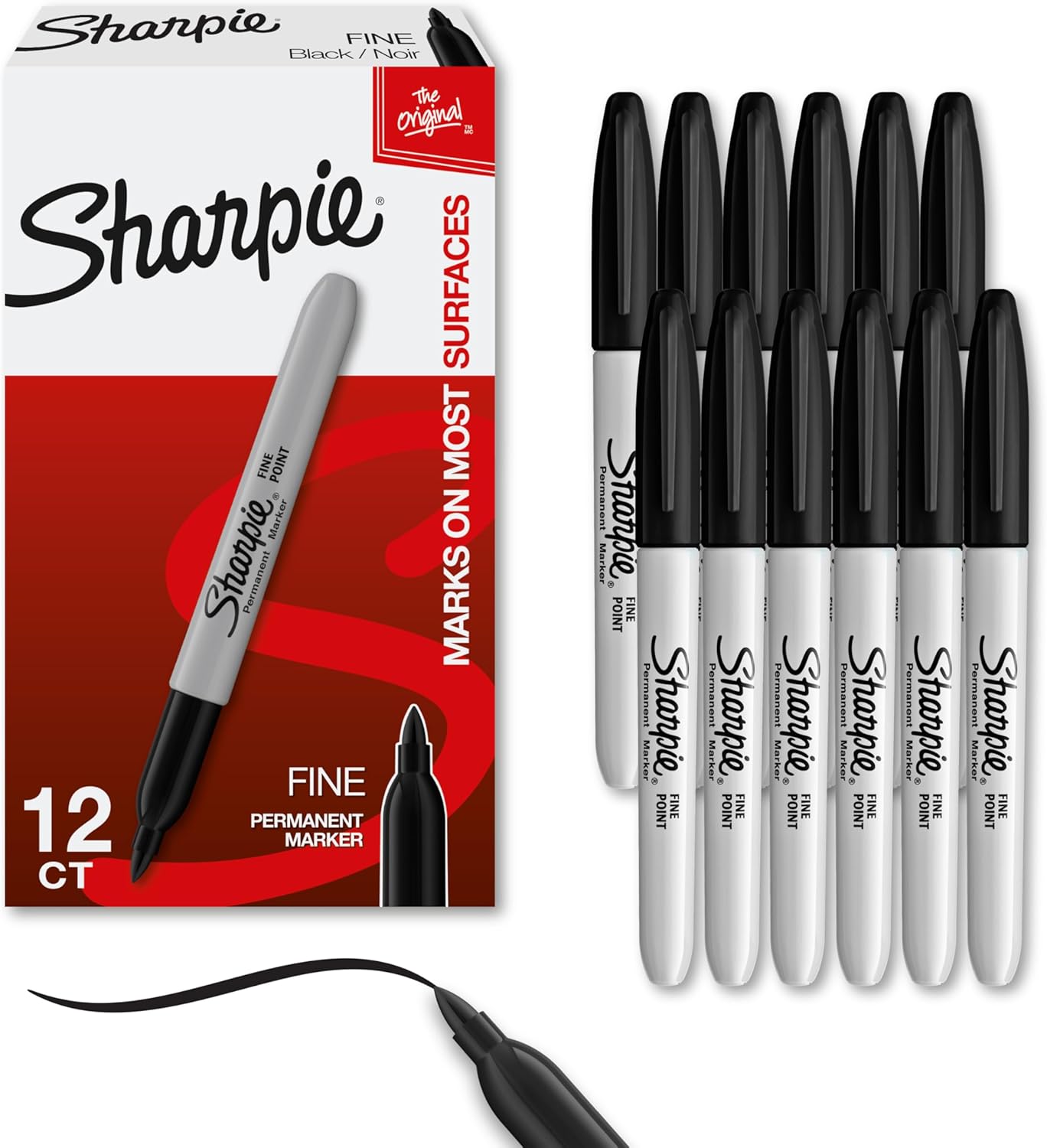 Sharpie Permanent Markers 12 Count Black Set