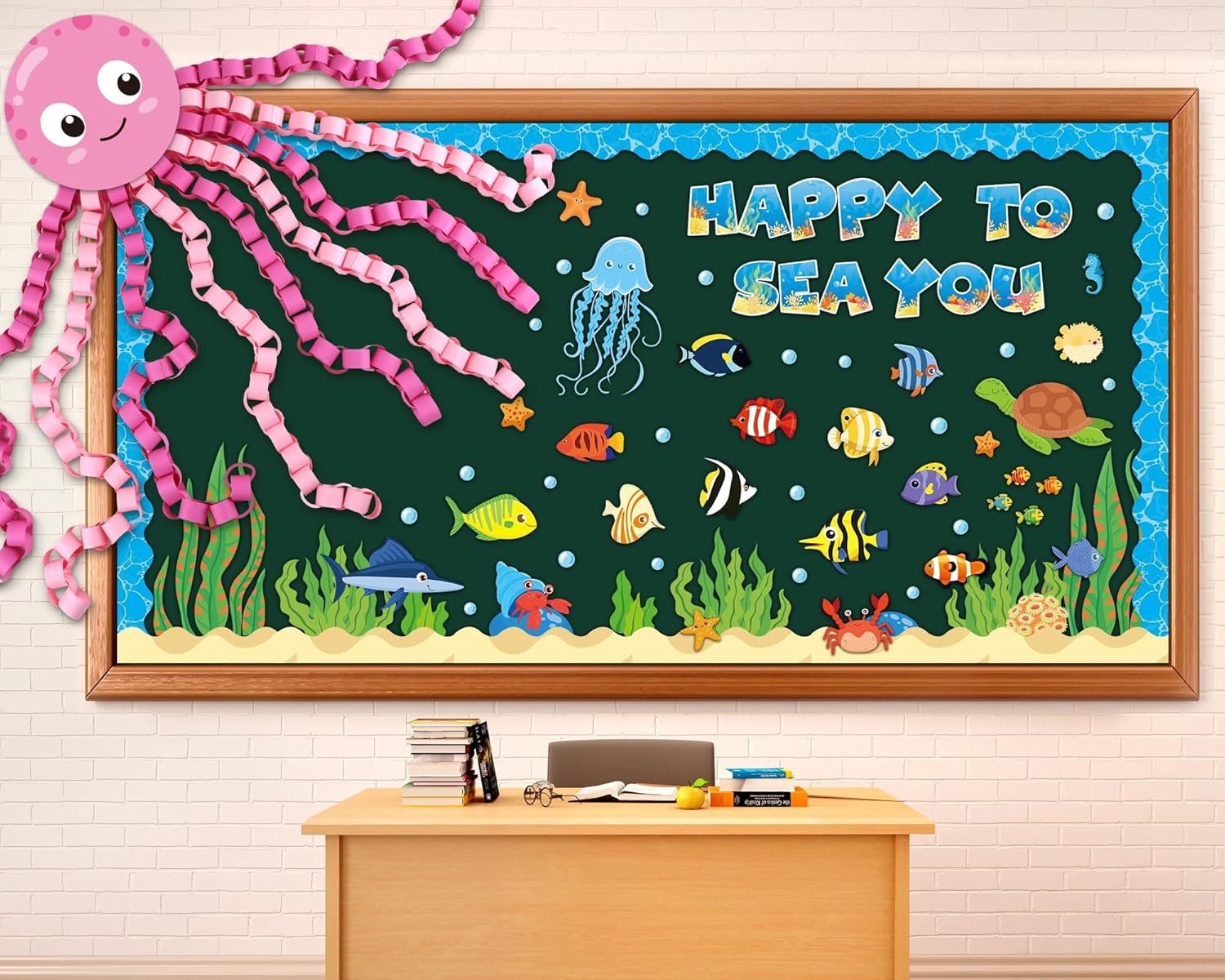 Justforjoyful 93 Pcs Ocean Animal Bulletin Board Decor Set