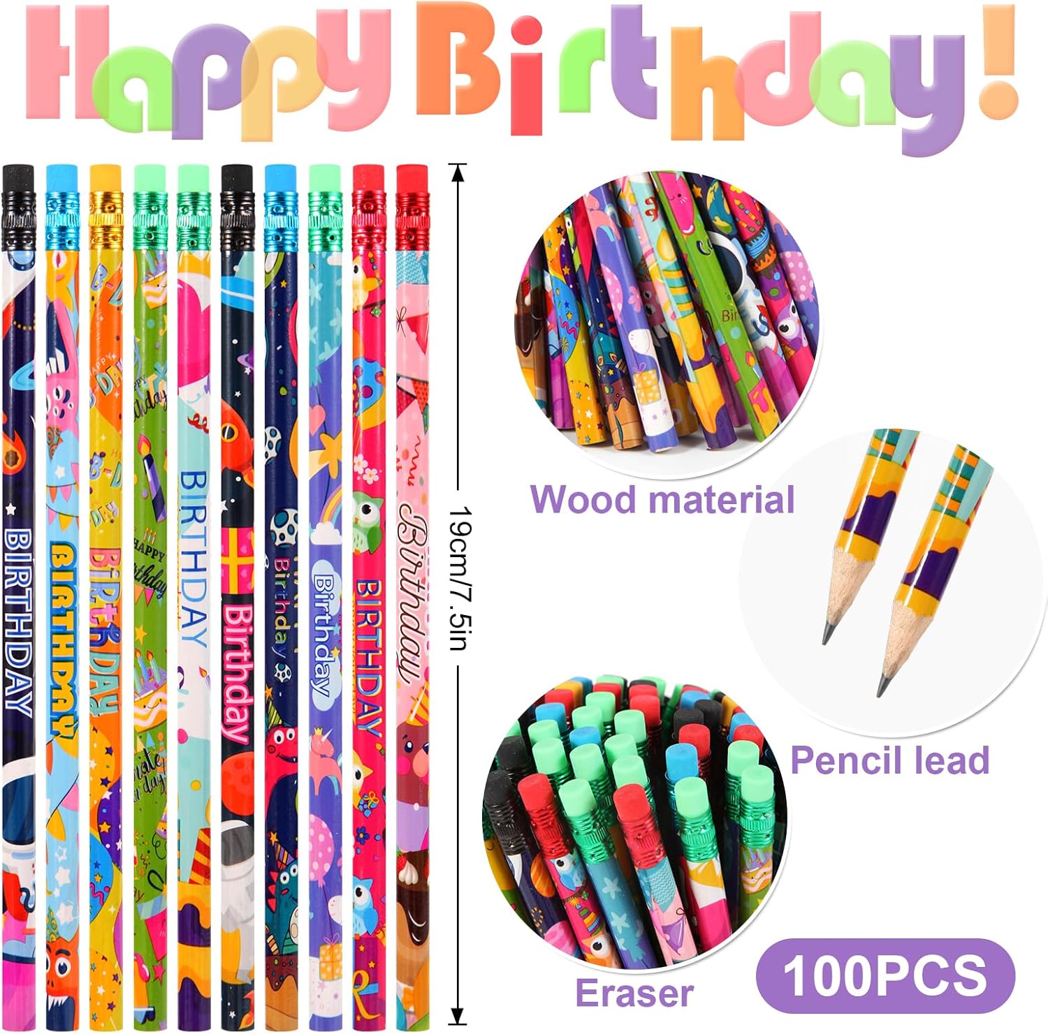 500 Piece Happy Birthday Gift Set with Pencils Bracelets Bookmarks and Stickers