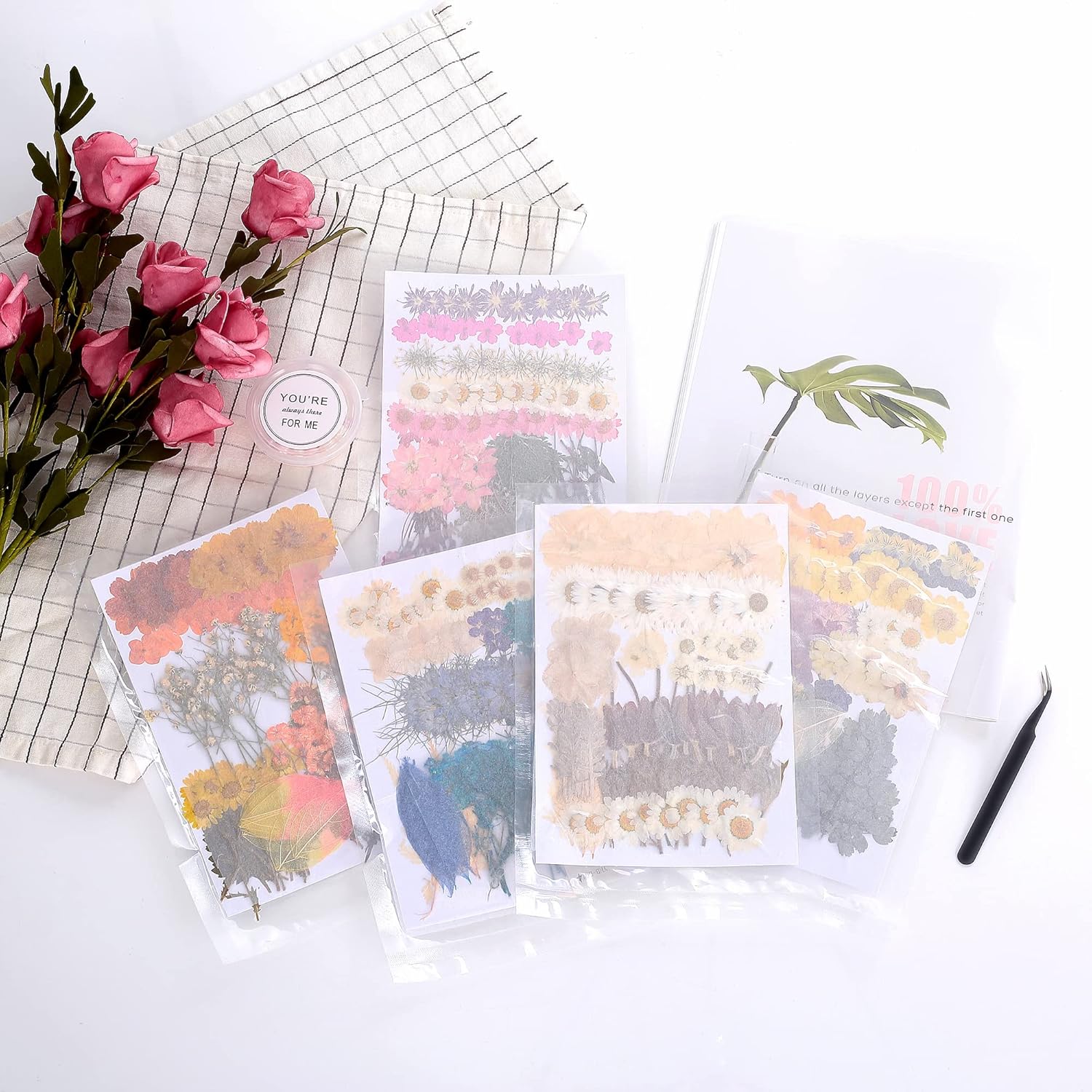 AHTONG 100 PCS Real Dried Flowers Leaves Natural Plant Herbarium - Fall Yellow Orange