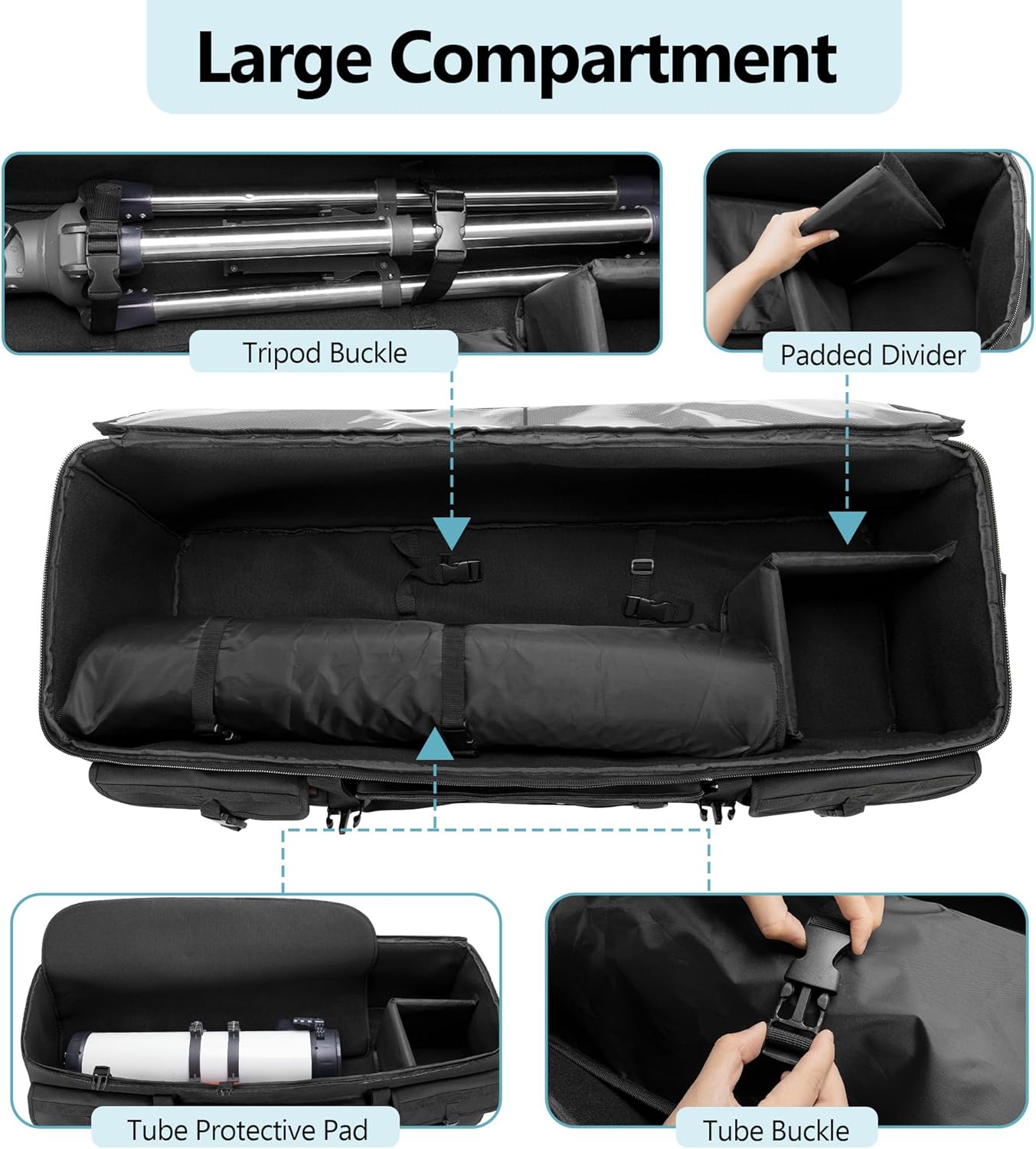 HODRANT 40 Inch Telescope Travel Bag with Soft Pads and Fixed Buckles