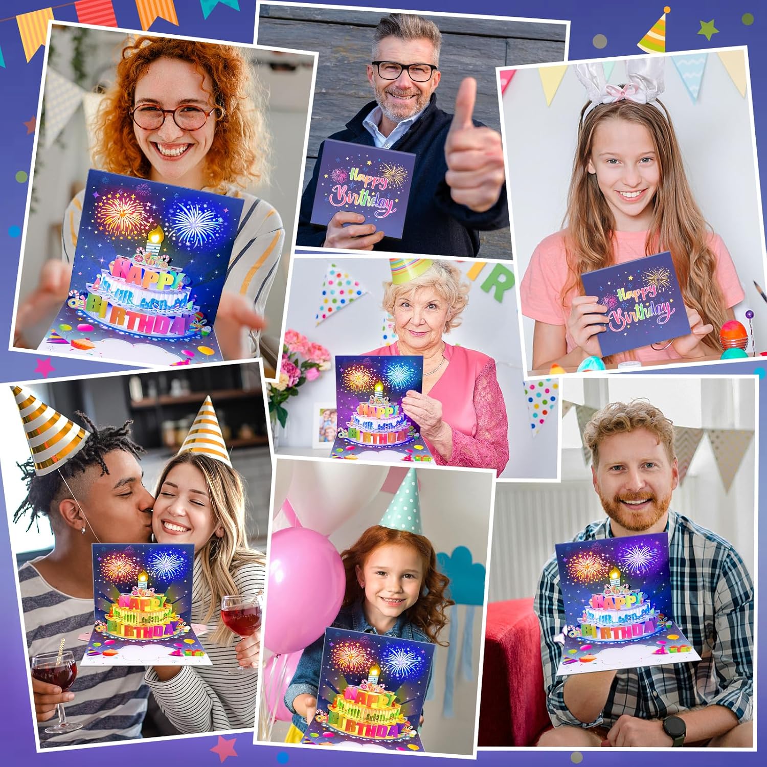 INPHER Birthday Card with Fireworks Pop Up Light Music