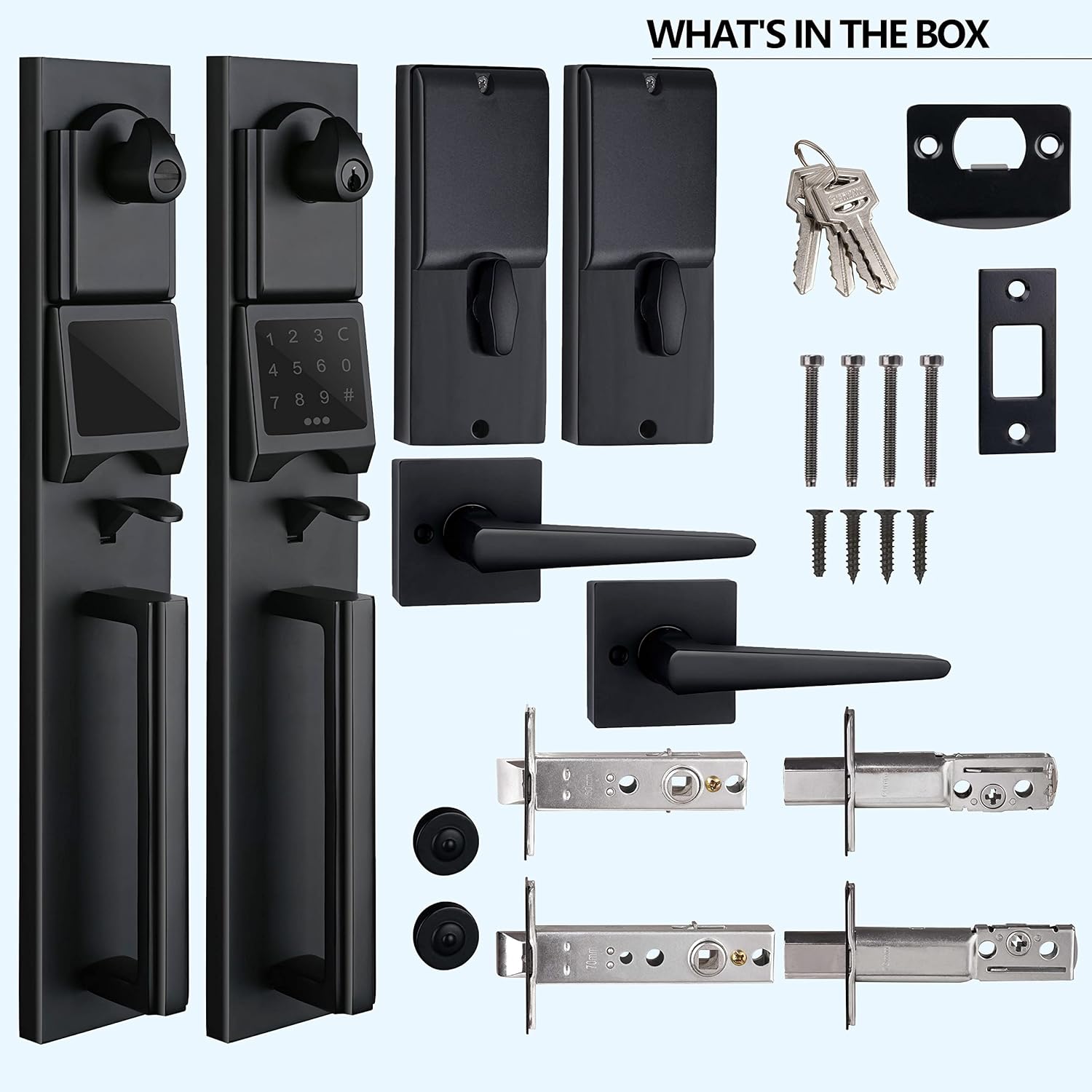 Smart Keypad Deadbolt Handleset in Matte Black for Double Doors