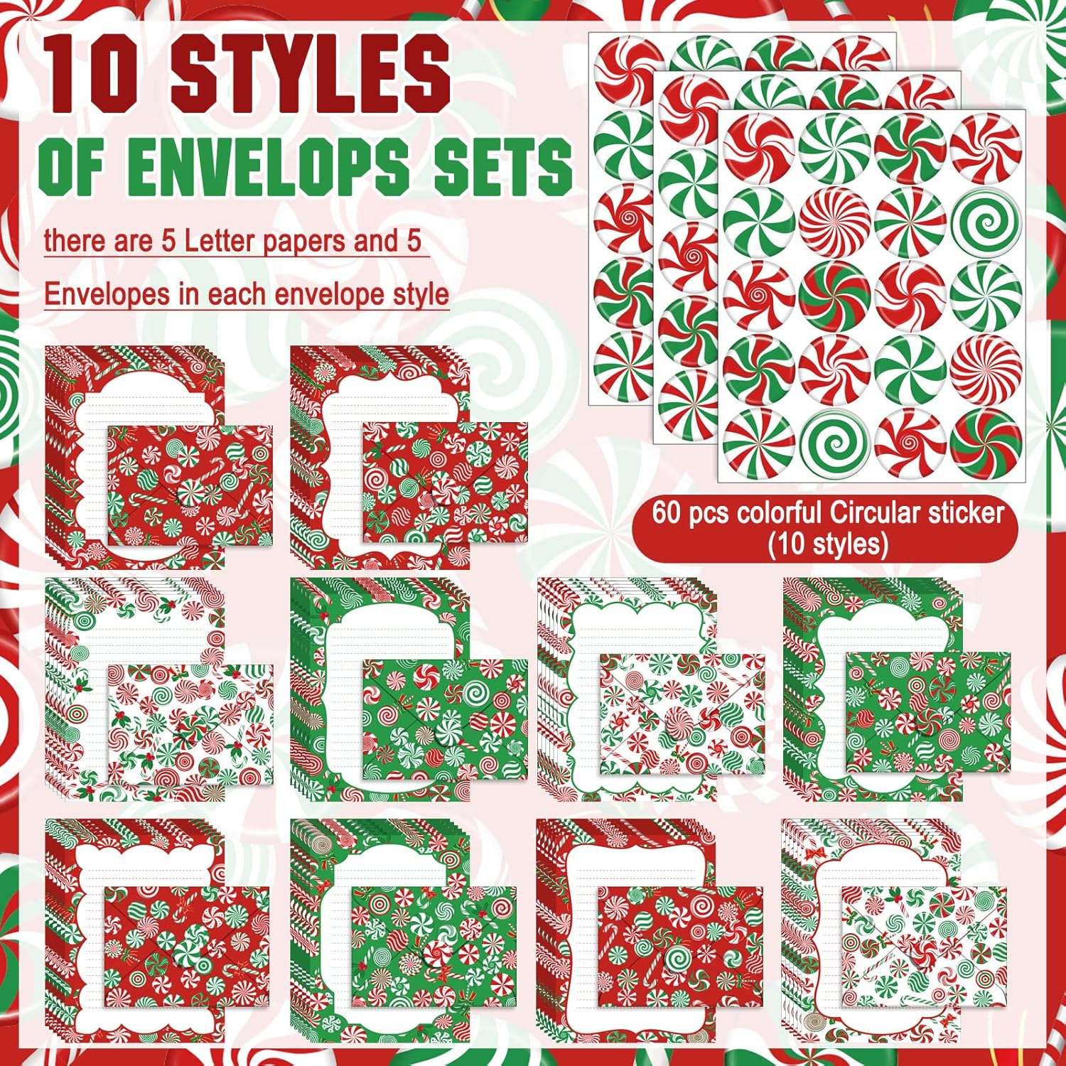TaoBary 160 Pack Stationery Set with 10 Christmas Candy Designs