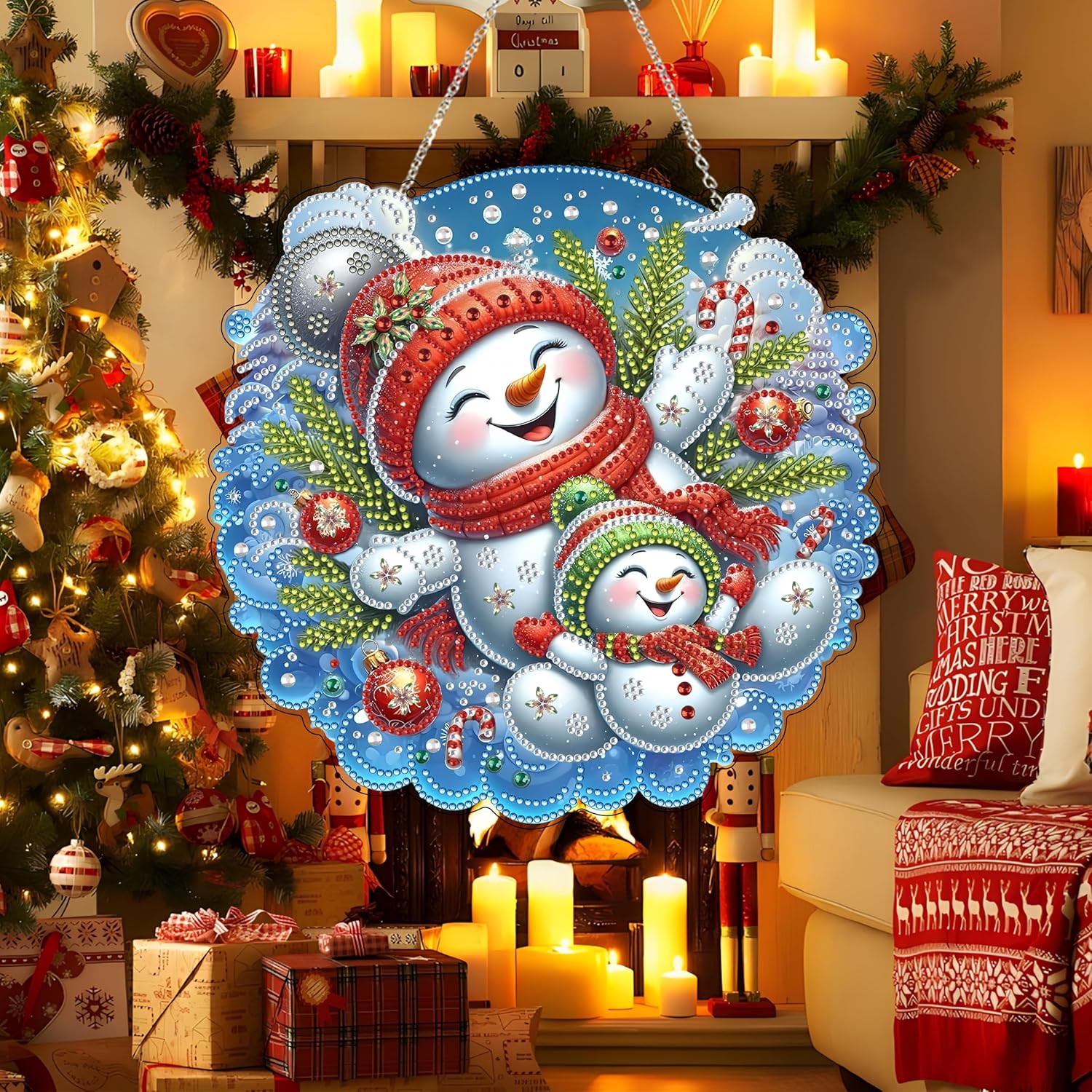 JJFox Diamond Art Painting Kit Snowman Wreath