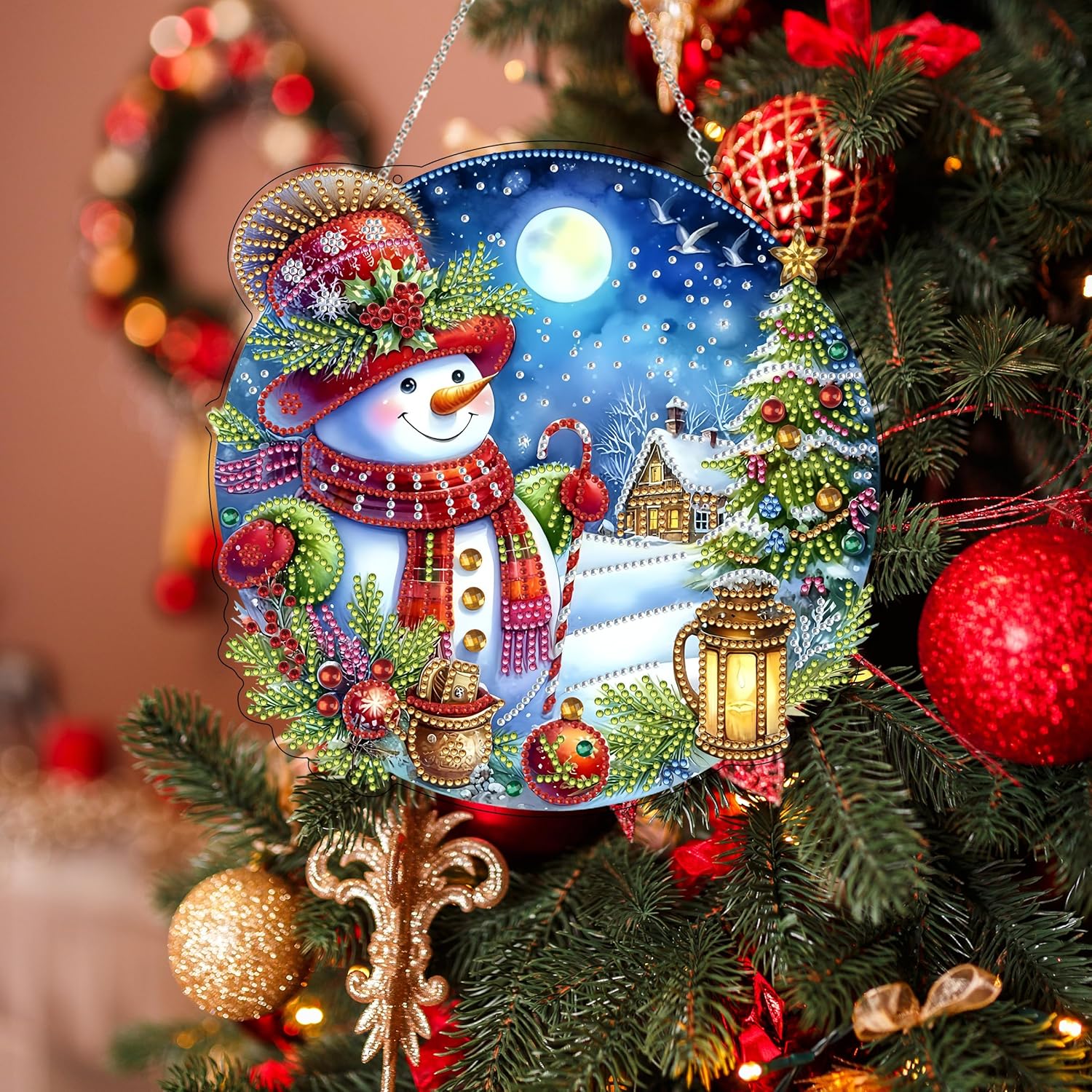 DIY Acrylic Diamond Art Painting Wreath Kit Snowman 5D