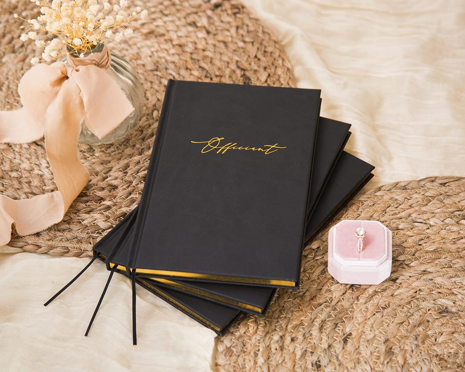 MUUJEE Wedding Officiant Book - Black Gold Embossed Hardcover Journal