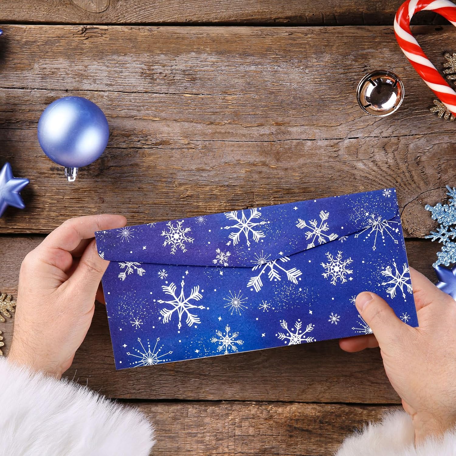 Whaline 150Pcs Christmas Money Envelope Blue White Snowflake