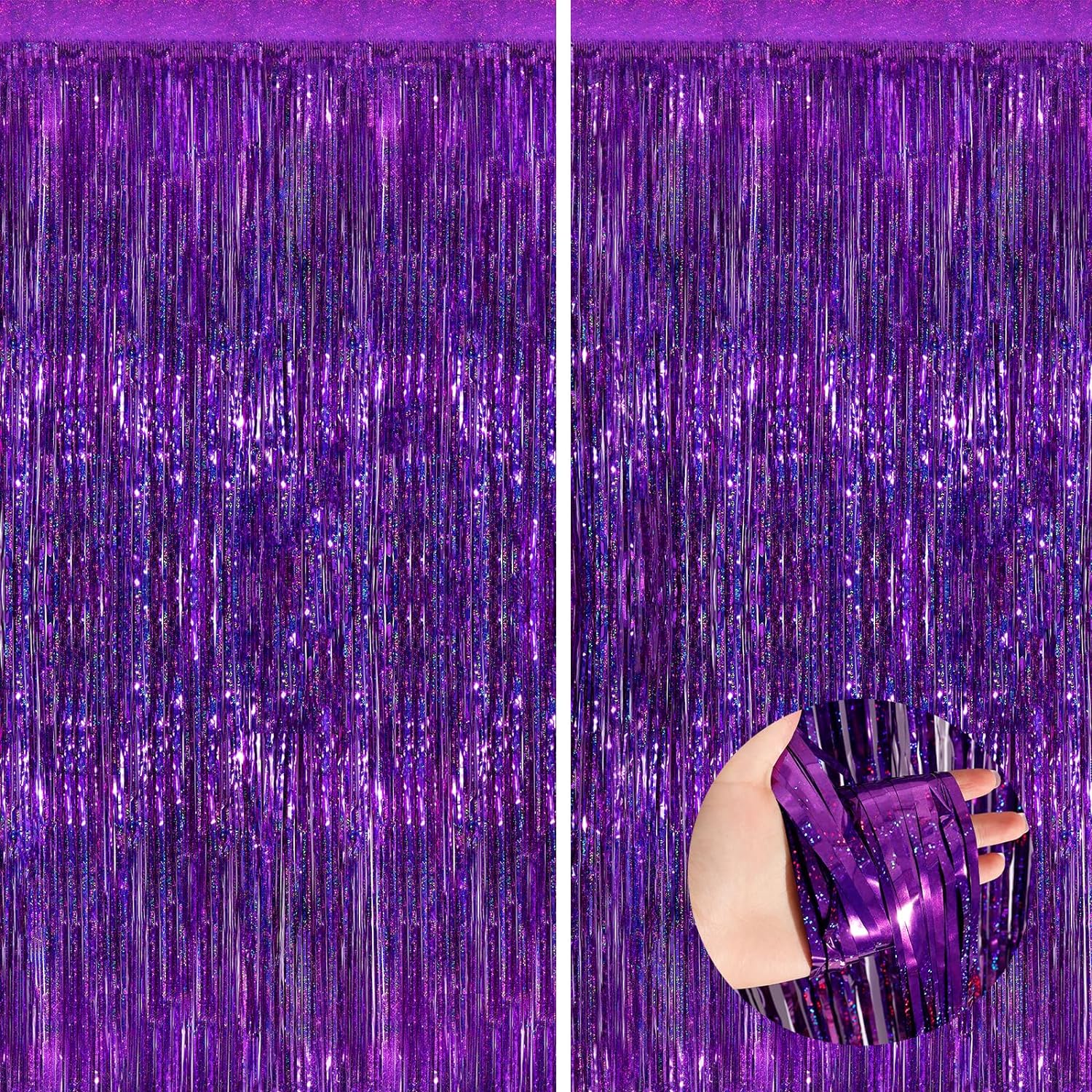 Purple Metallic Tinsel Foil Fringe Curtains 2 Pack