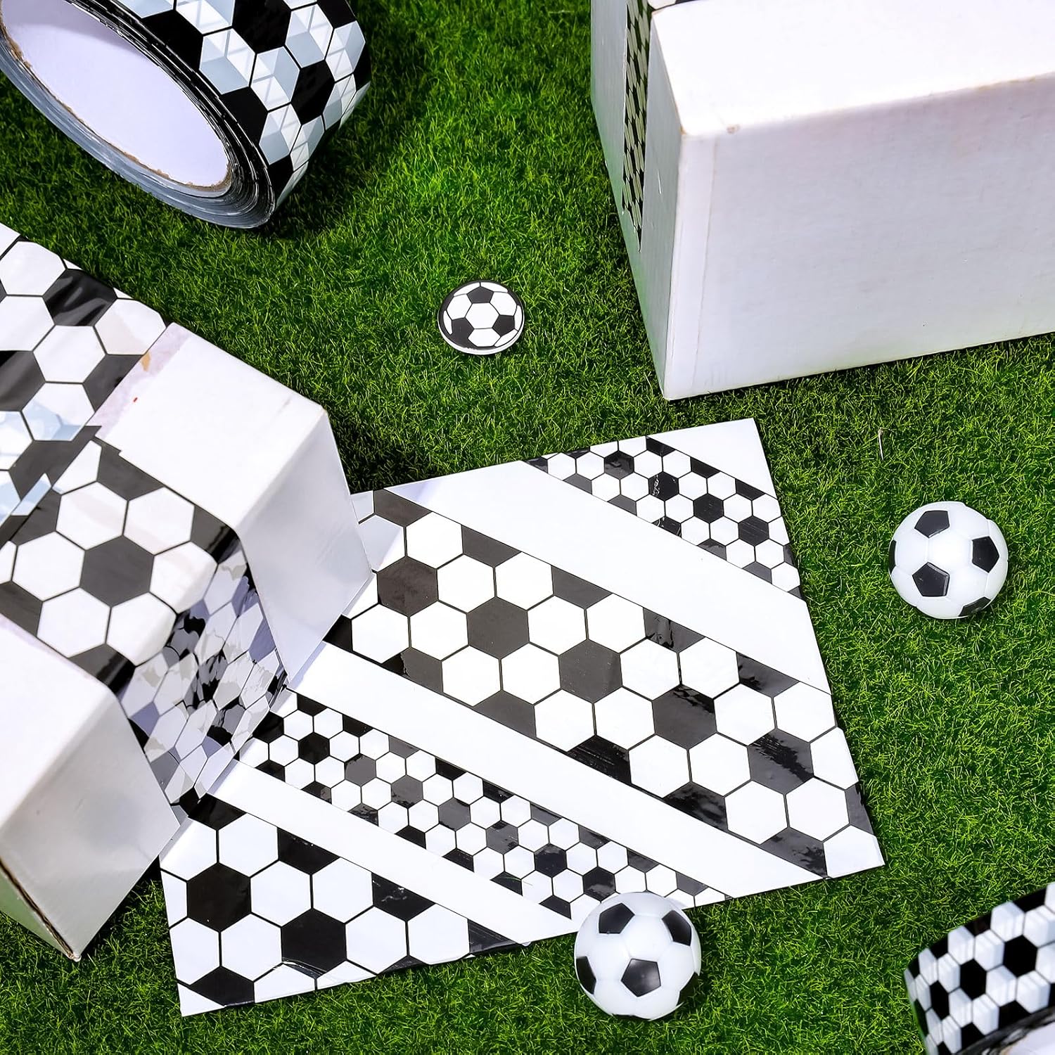 220 Yards Soccer Pattern Packing Tape Black White Decorative