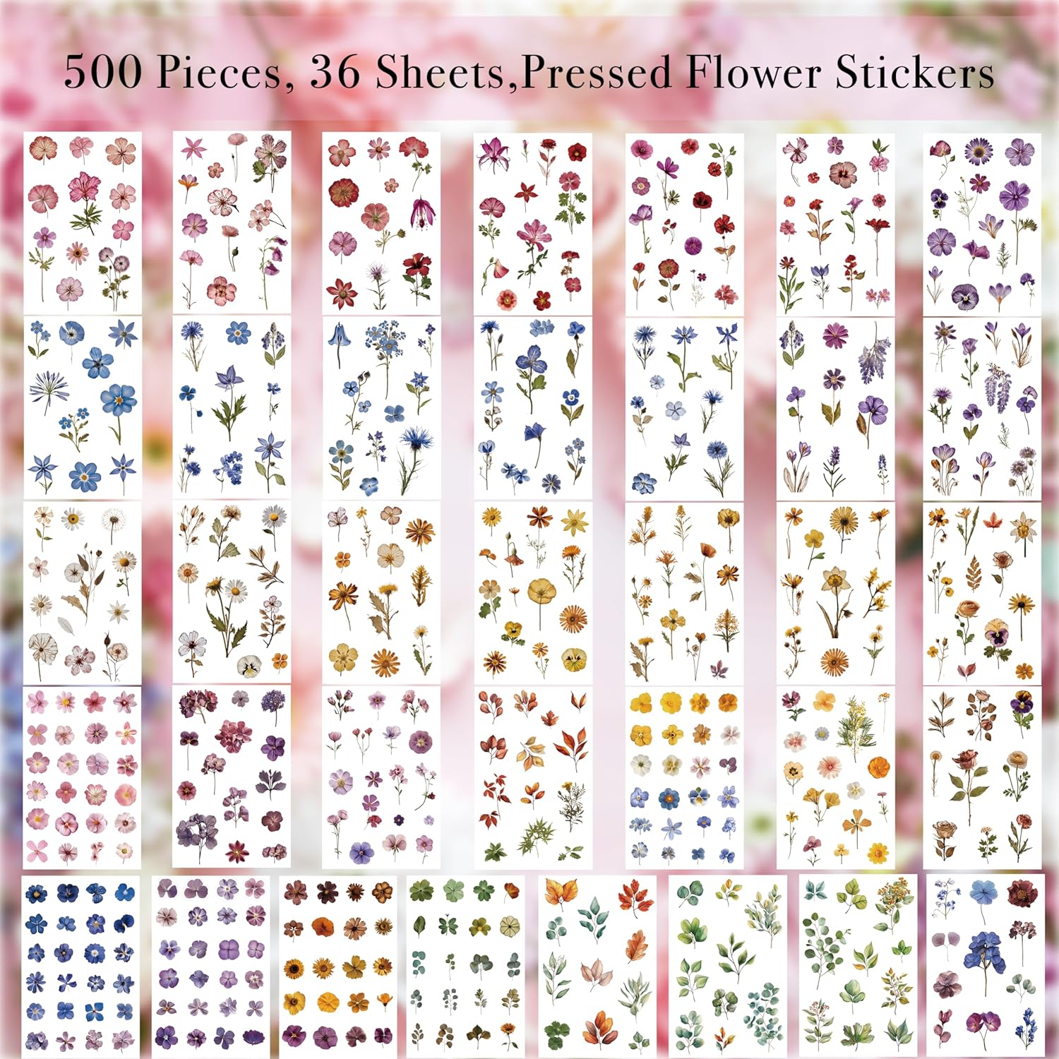 Pressed Flower Stickers 500 Pieces 36 Sheets