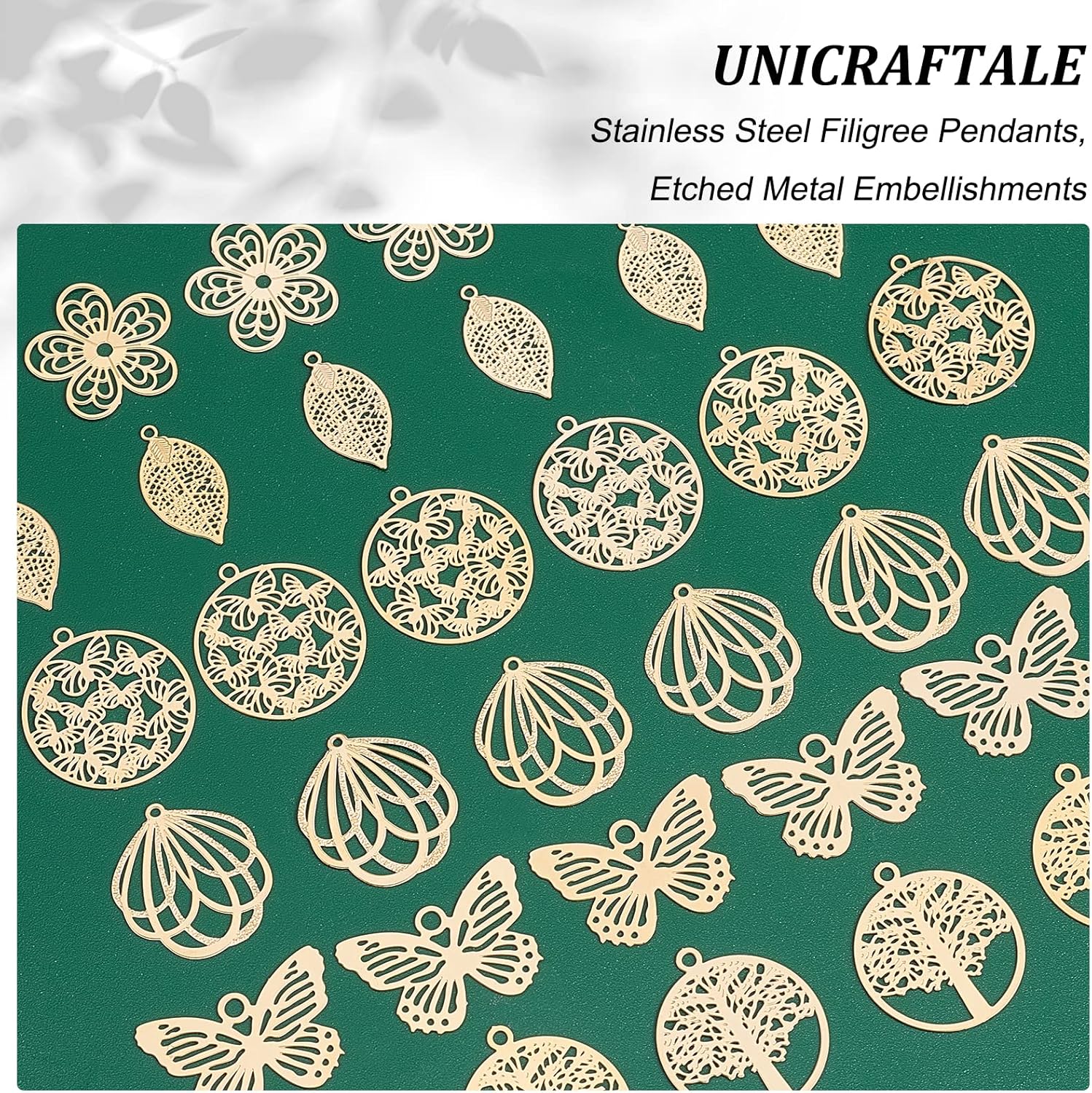 UNICRAFTALE 36Pcs Gold Botanical Pendant Set for Jewelry Making