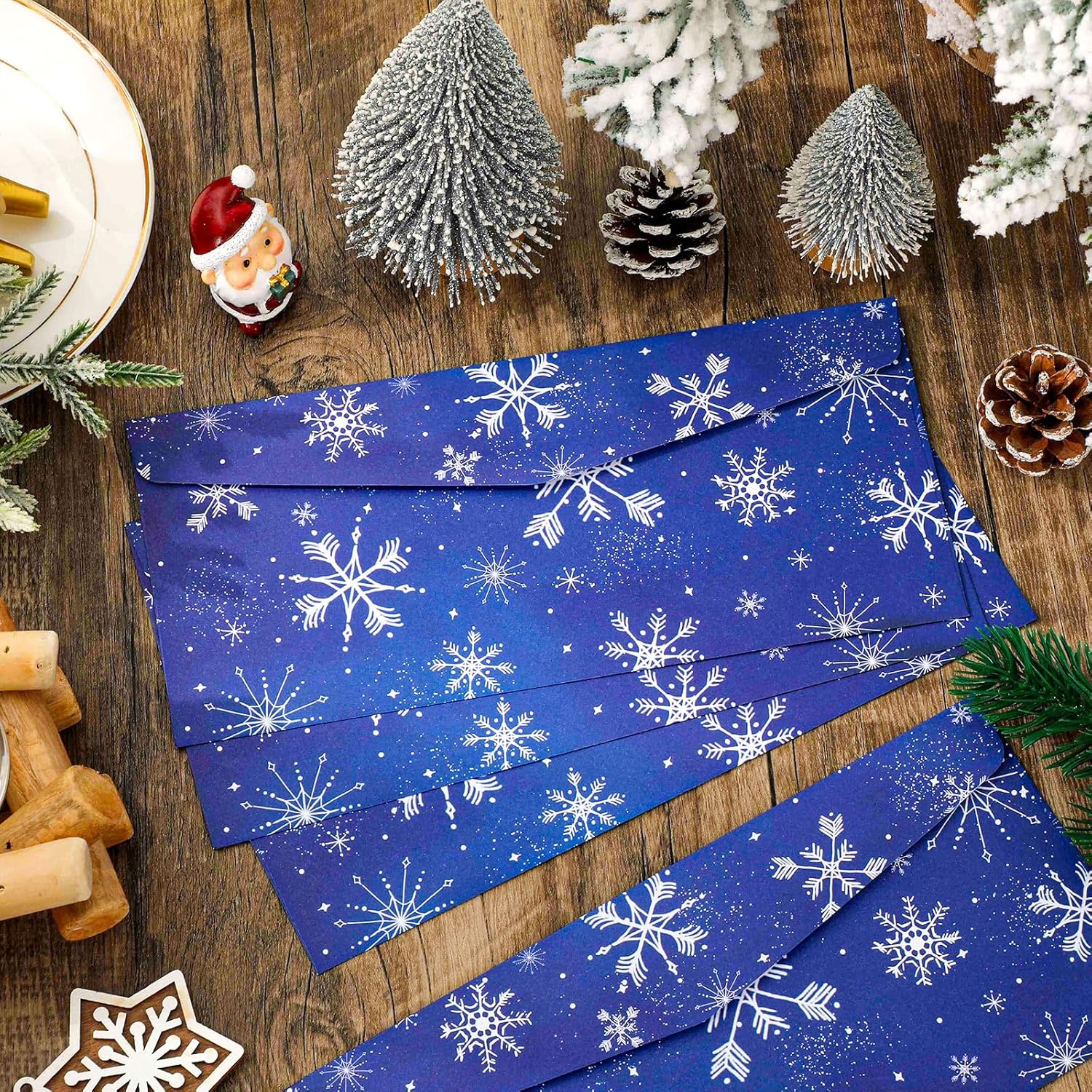 Whaline 150Pcs Christmas Money Envelope Blue White Snowflake