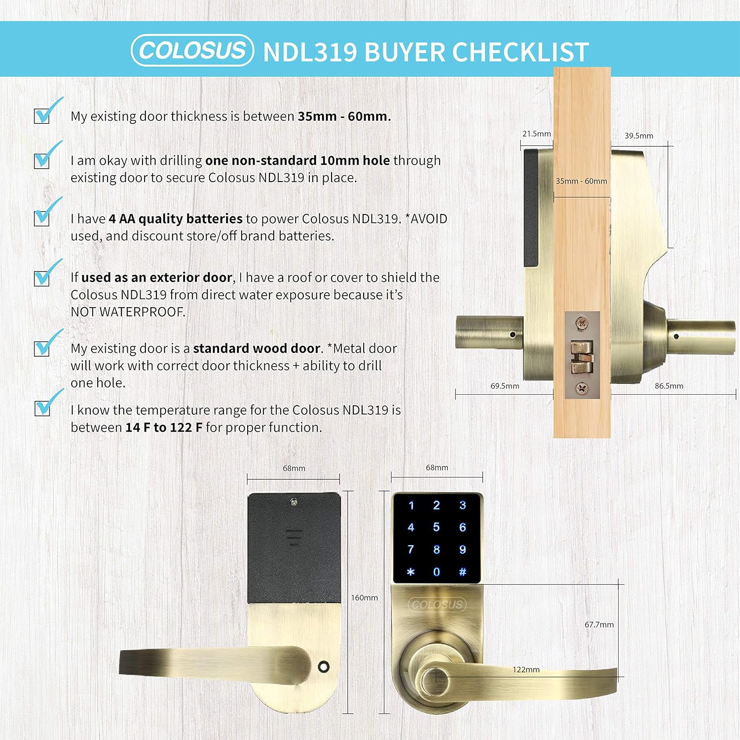 Colosus NDL319 Keyless Door Lock with Touchscreen