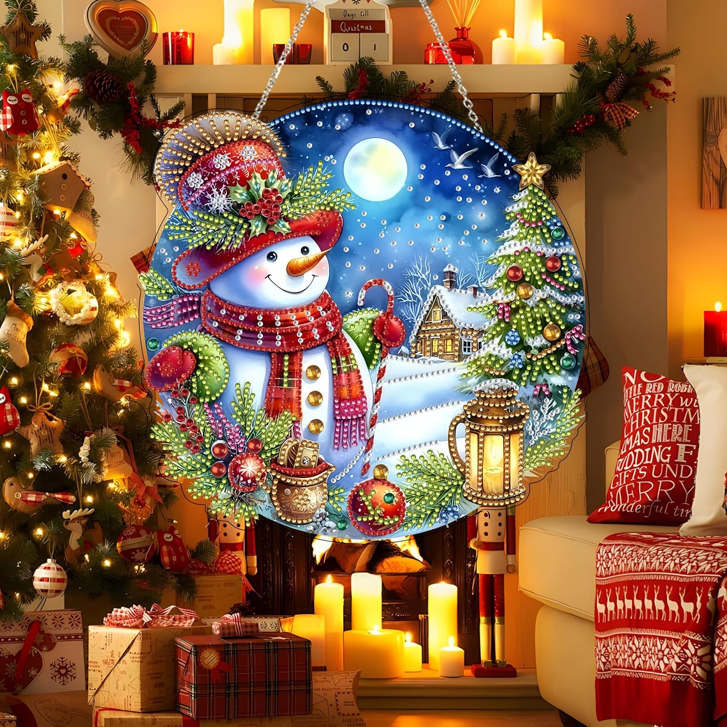 DIY Acrylic Diamond Art Painting Wreath Kit Snowman 5D