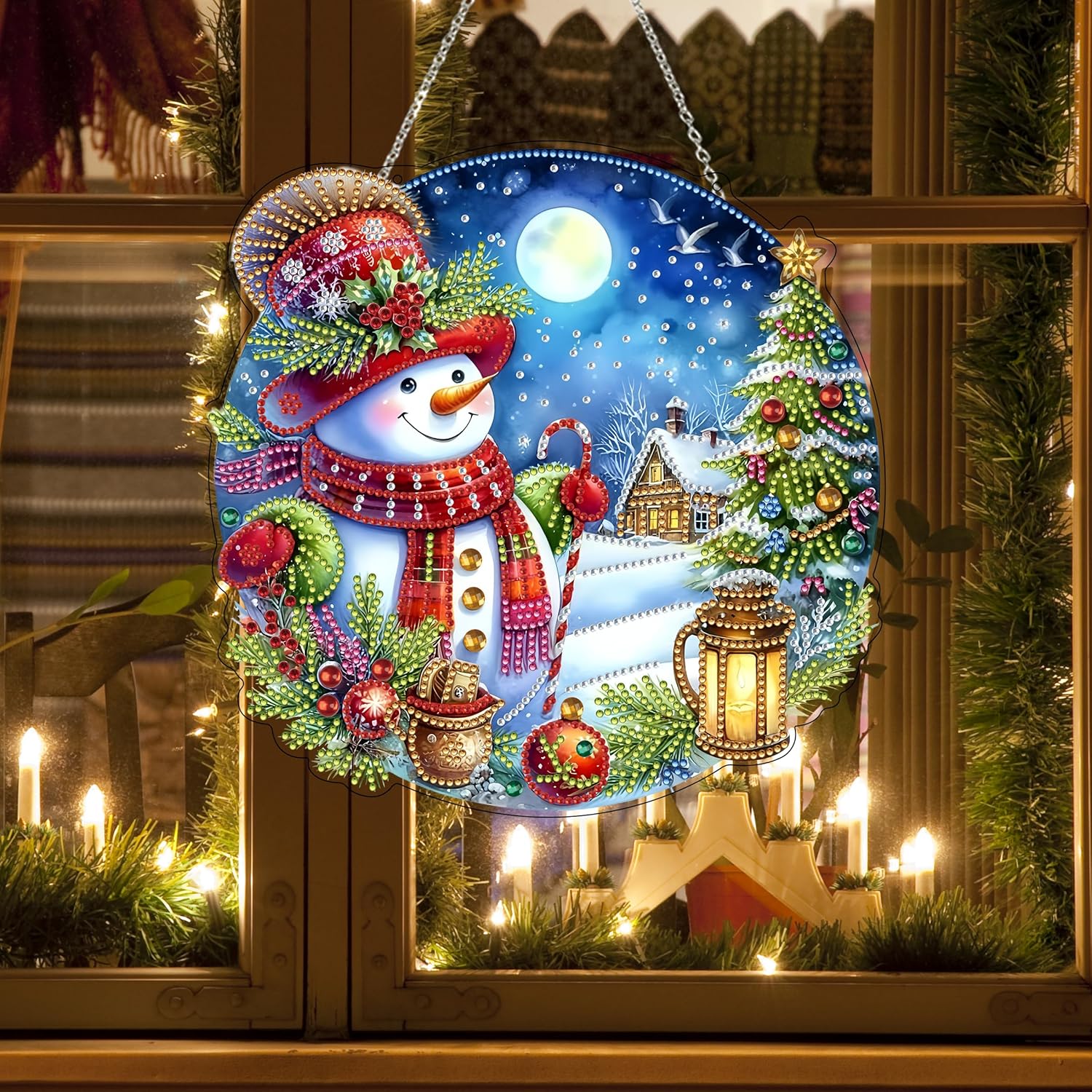 DIY Acrylic Diamond Art Painting Wreath Kit Snowman 5D
