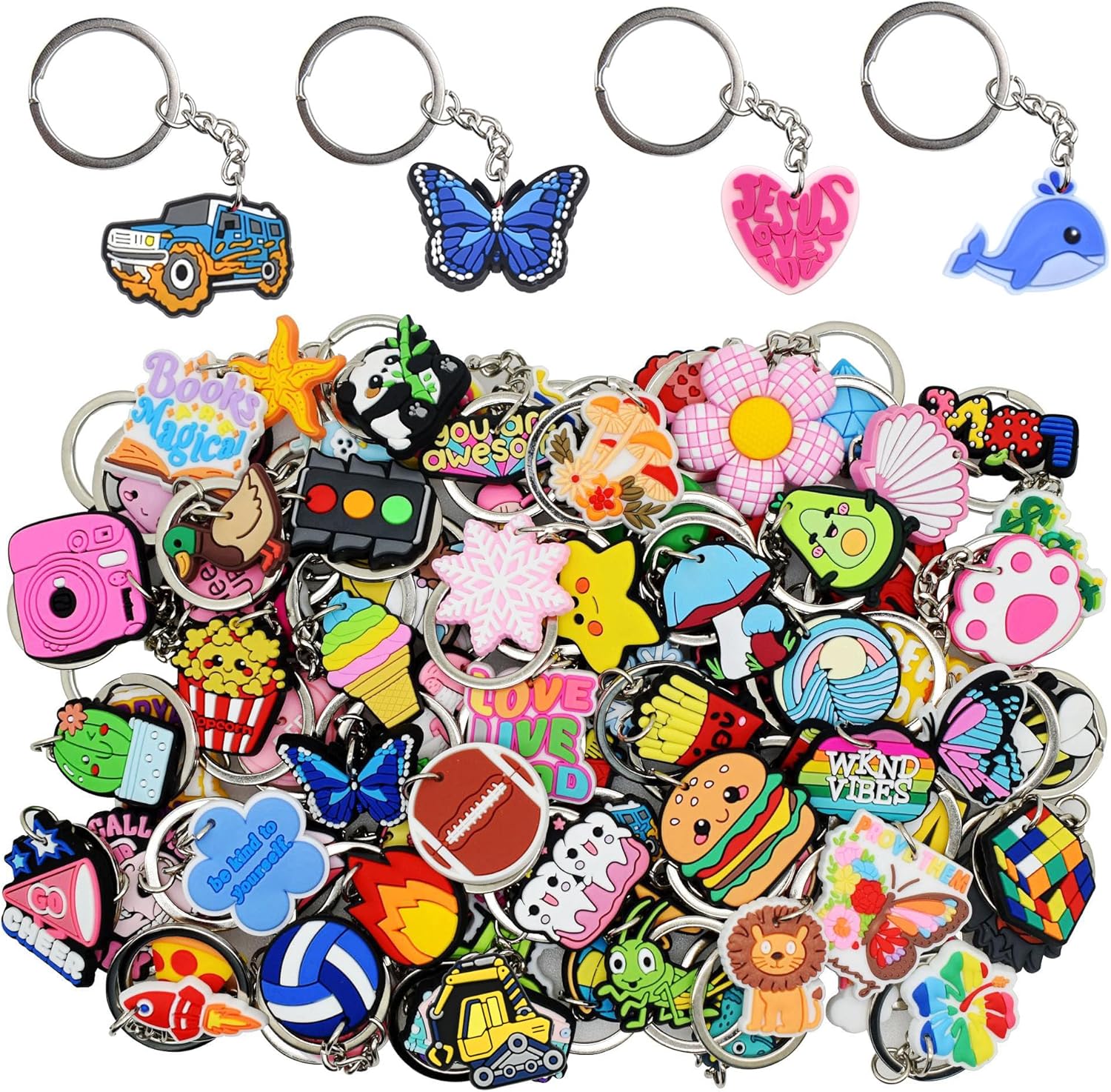 30 50 100 200pcs Mixed Cute Keychains for Classroom Incentives