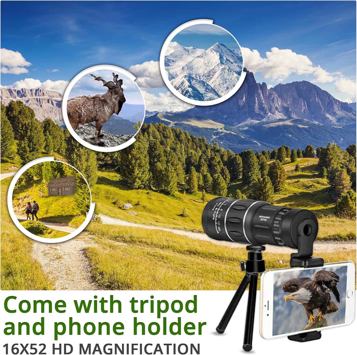 Portable High Power Monocular Telescope for Adults and Kids
