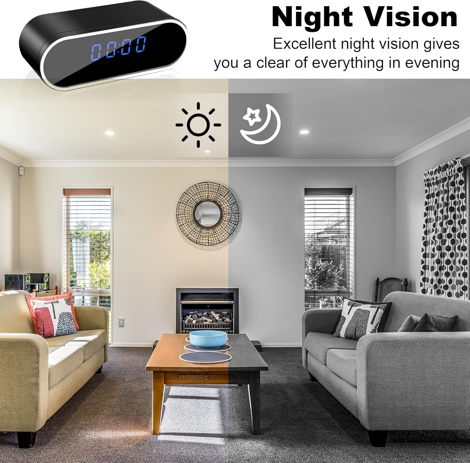 NJINALW Smart Clock Camera with Night Vision and Motion Detection